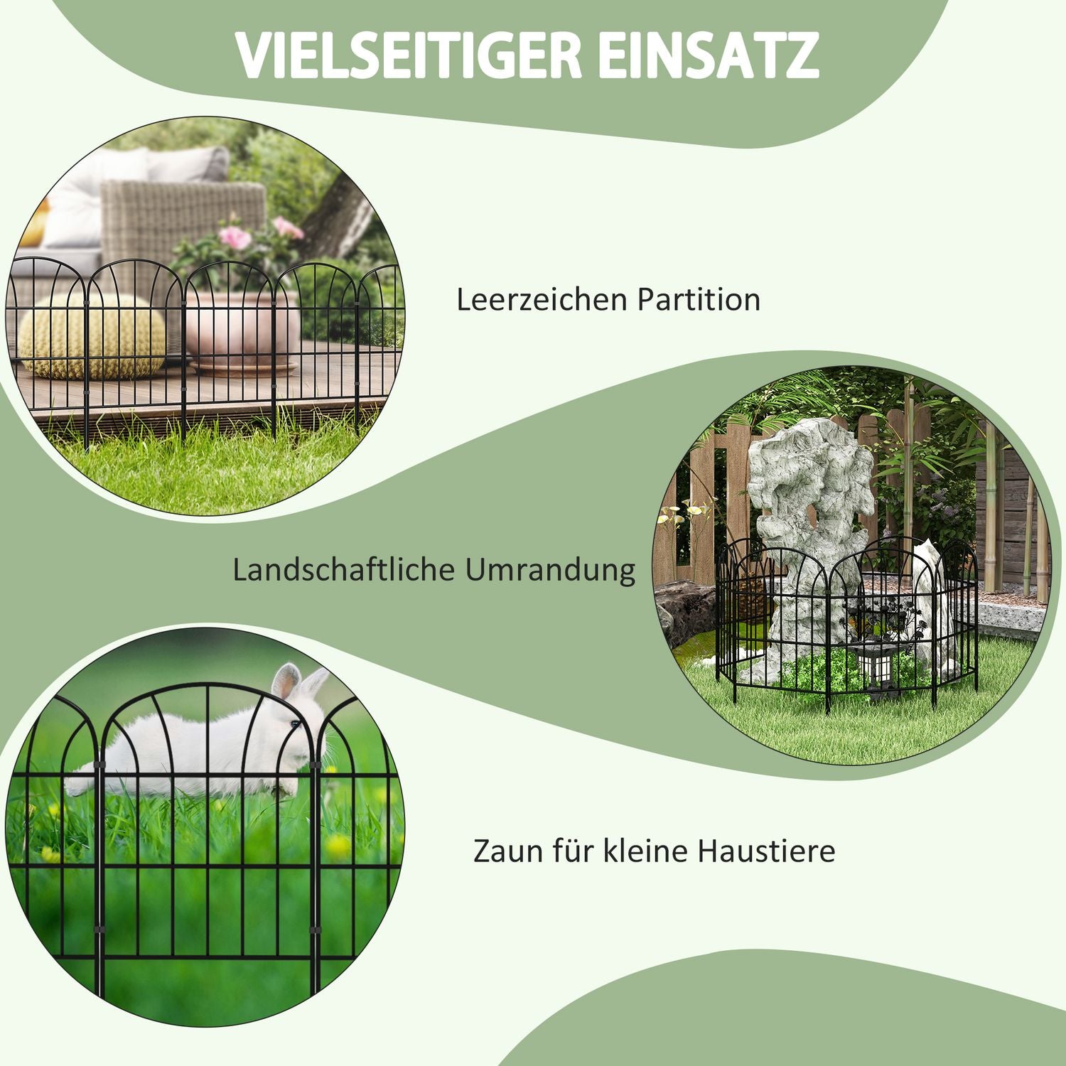 Decoratief metalen tuinhek met voet, set van 8, zwart