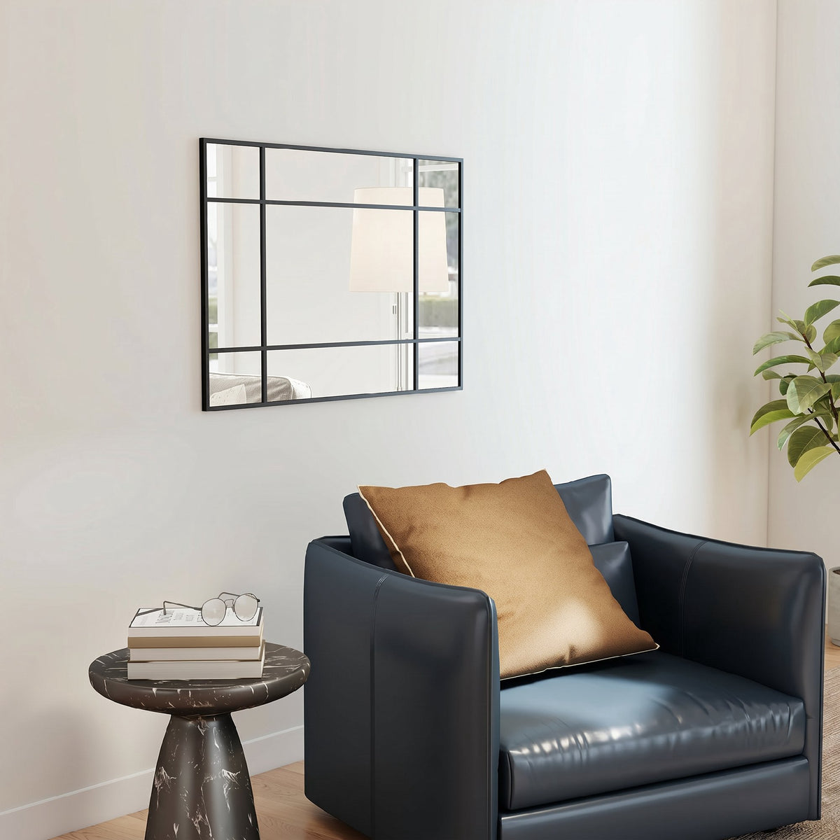 Decoratieve wandspiegel, zwart metalen frame, 90x60 cm