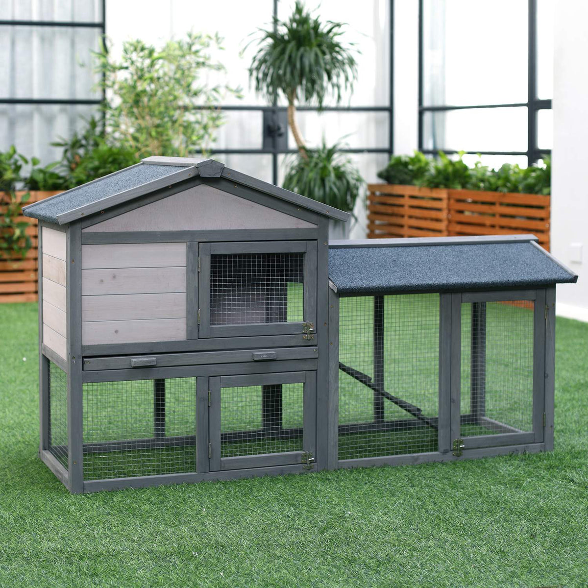 Buitenhok voor kleine dieren, donkergrijs, 147 x 54 x 84 cm