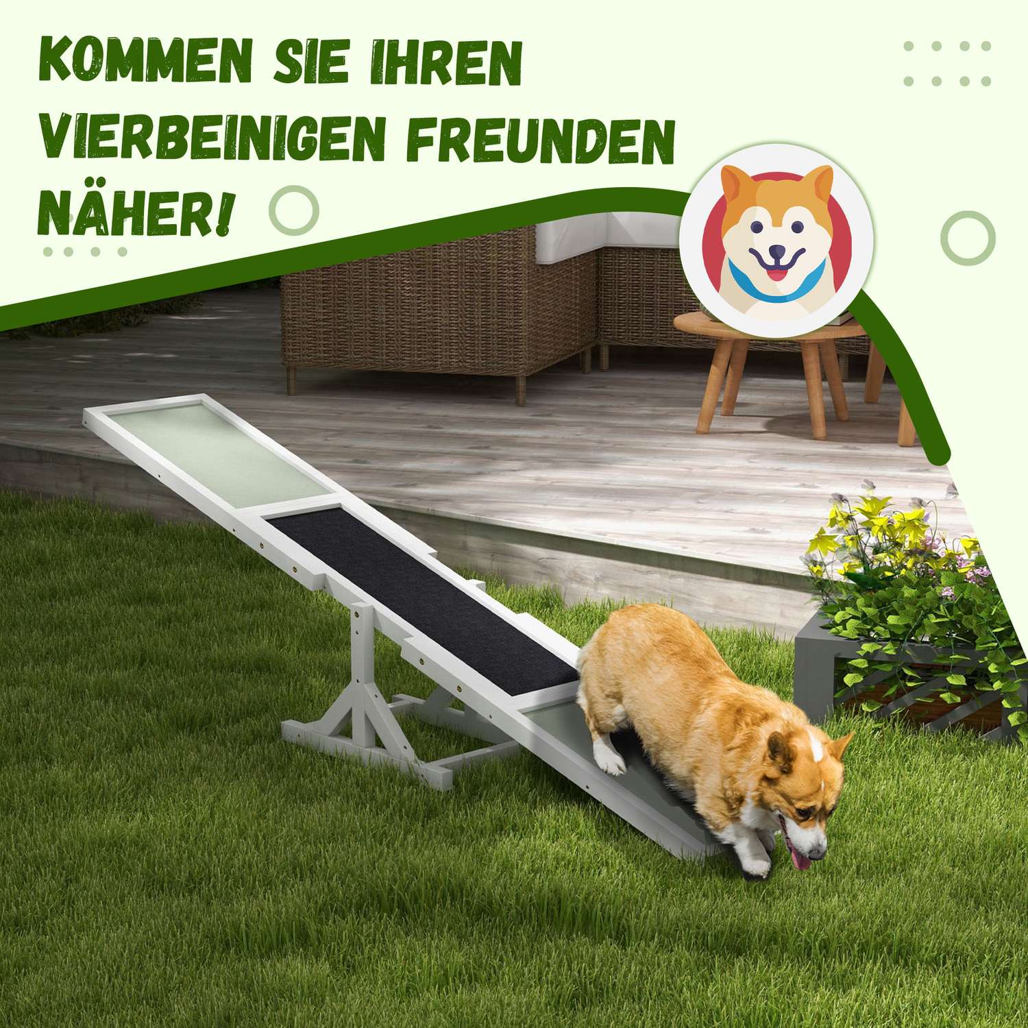 Dog Agility gungbräda, halkskyddad träramp för <30 kg