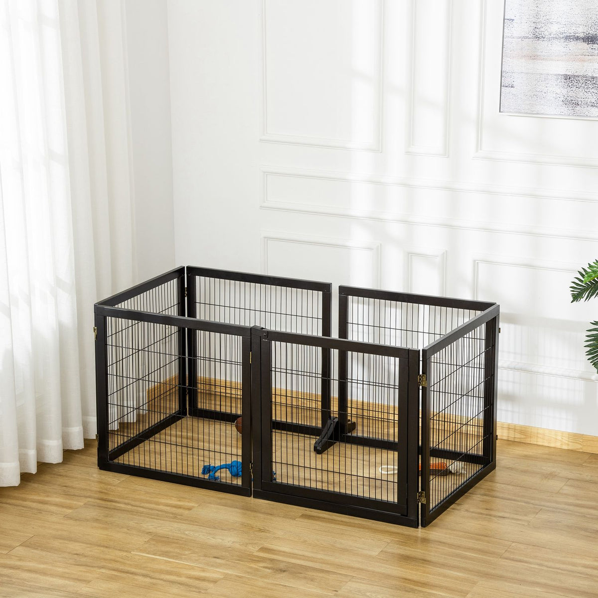 Hondenrek – Opvouwbare veiligheidsbarrière, Grenenhout & Metaal, 432x36x70 cm