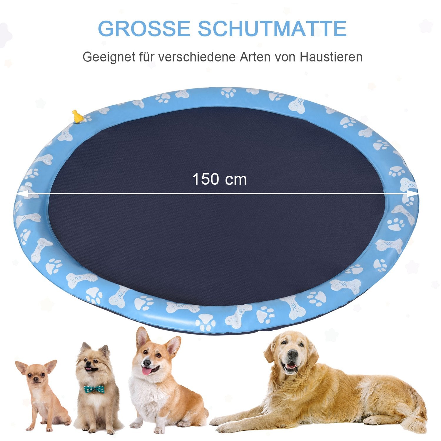 Dog Splash Sprinkler Mat – 150 cm, Anti-slip PVC Mat