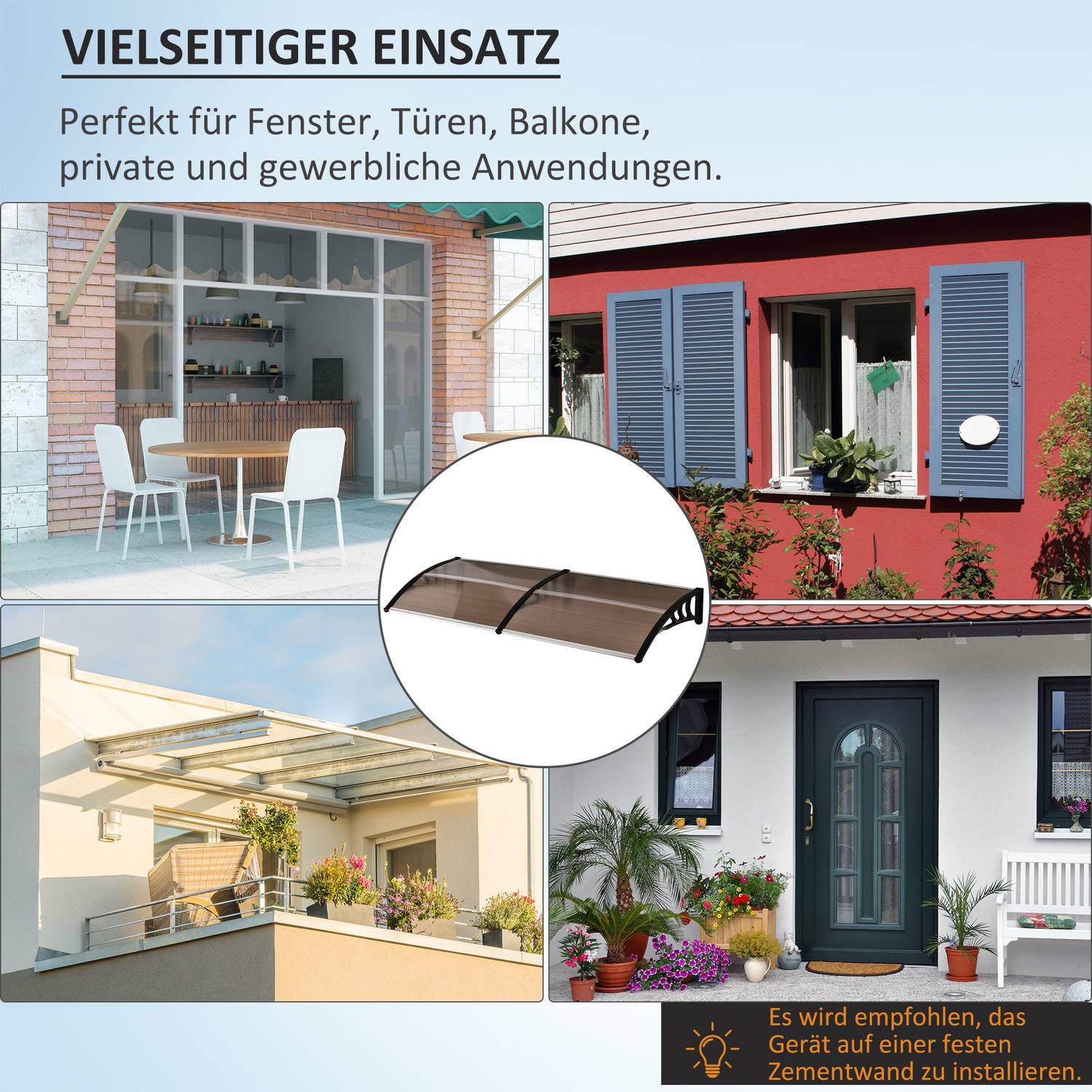 Deurluifel van polycarbonaat, zon- en regenbescherming, 75x195 cm