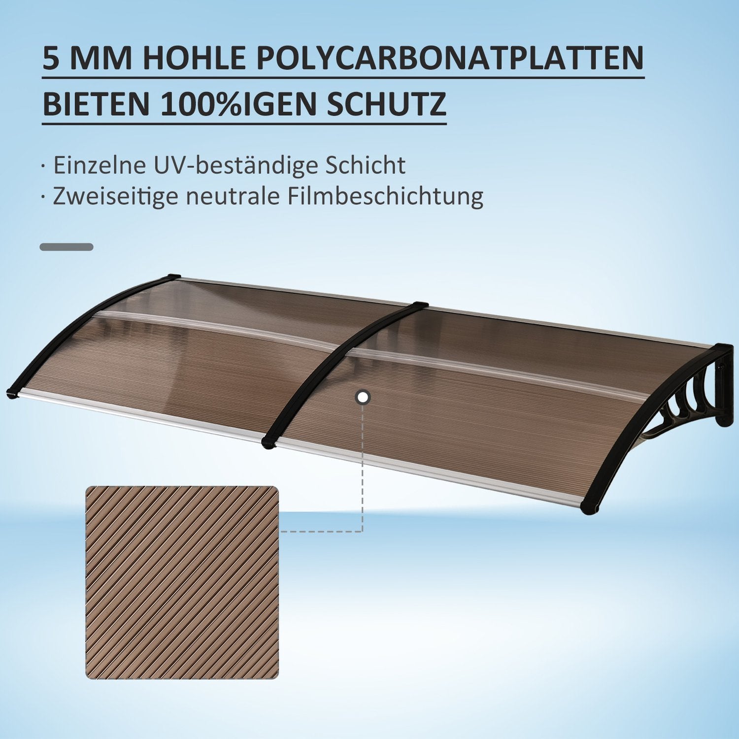 Deurluifel van polycarbonaat, zon- en regenbescherming, 75x195 cm