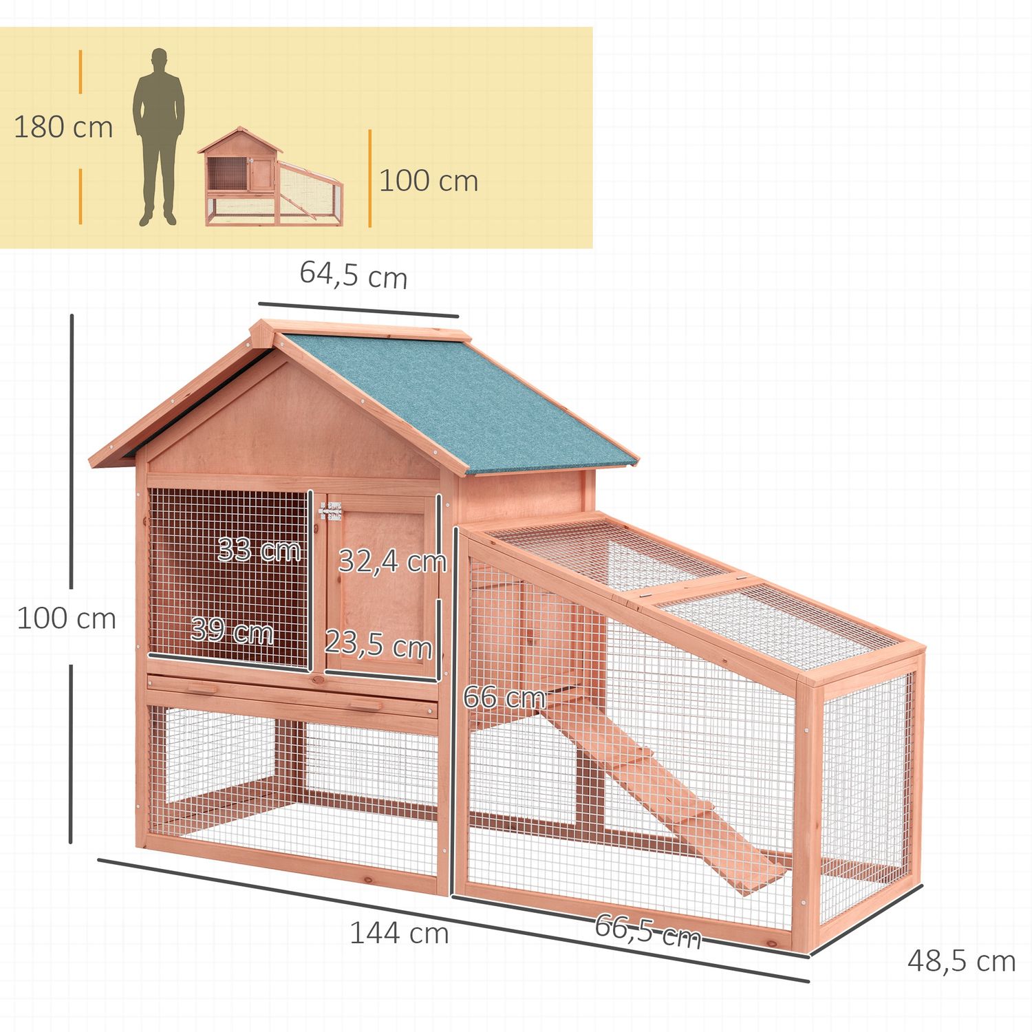 Doppelstöckiger Outdoor-Kleintierkäfig, Fichte – 144x64,5x100 cm