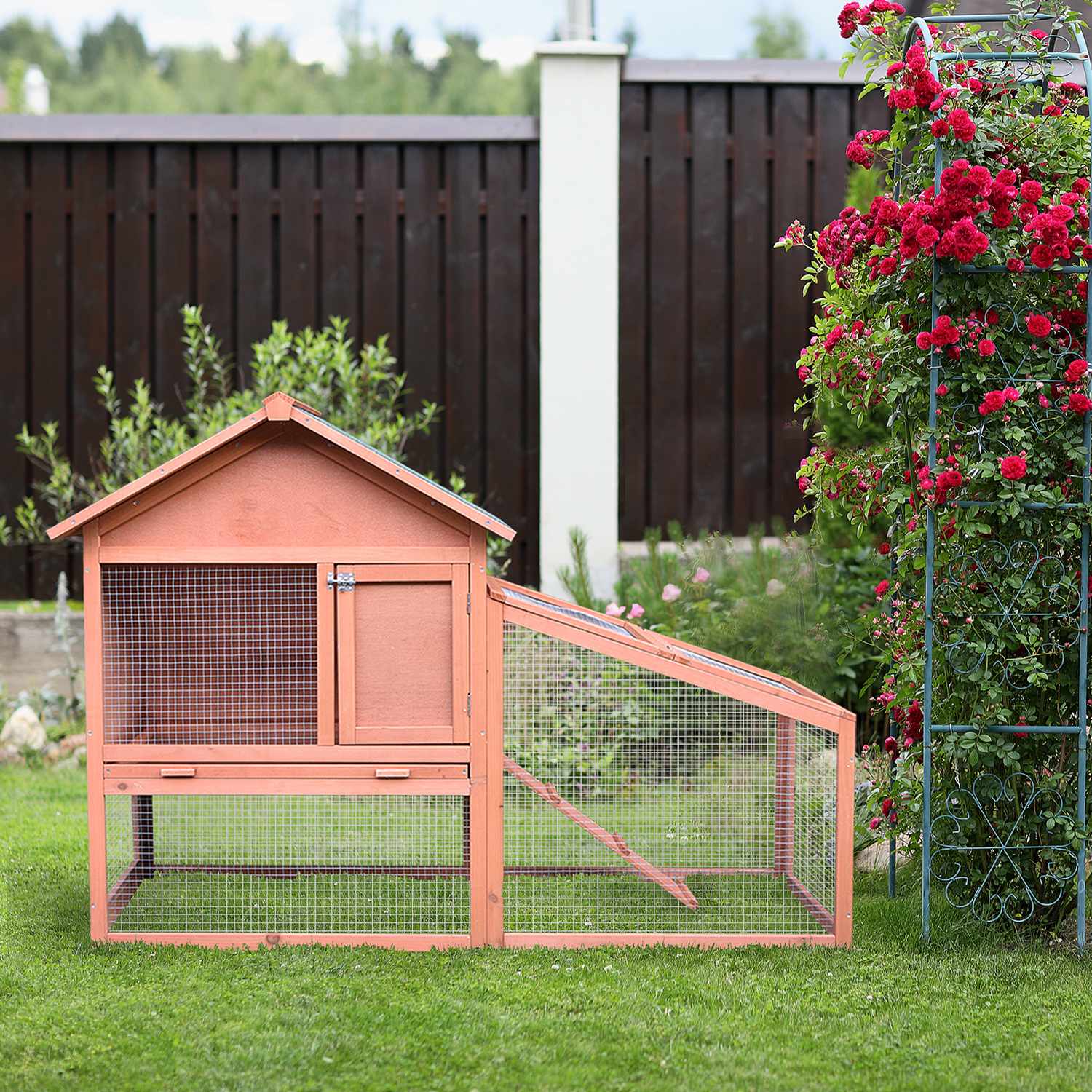 Dubbeldäckare utomhusbur för smådjur, gran – 144x64,5x100 cm