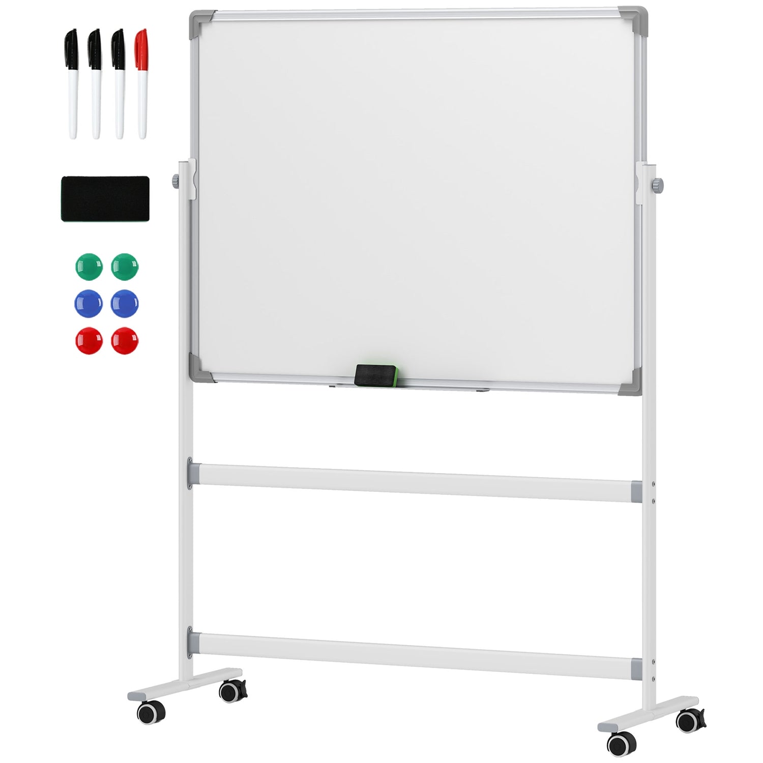 Dubbelzijdig Whiteboard 120x90 cm met standaard en wielen