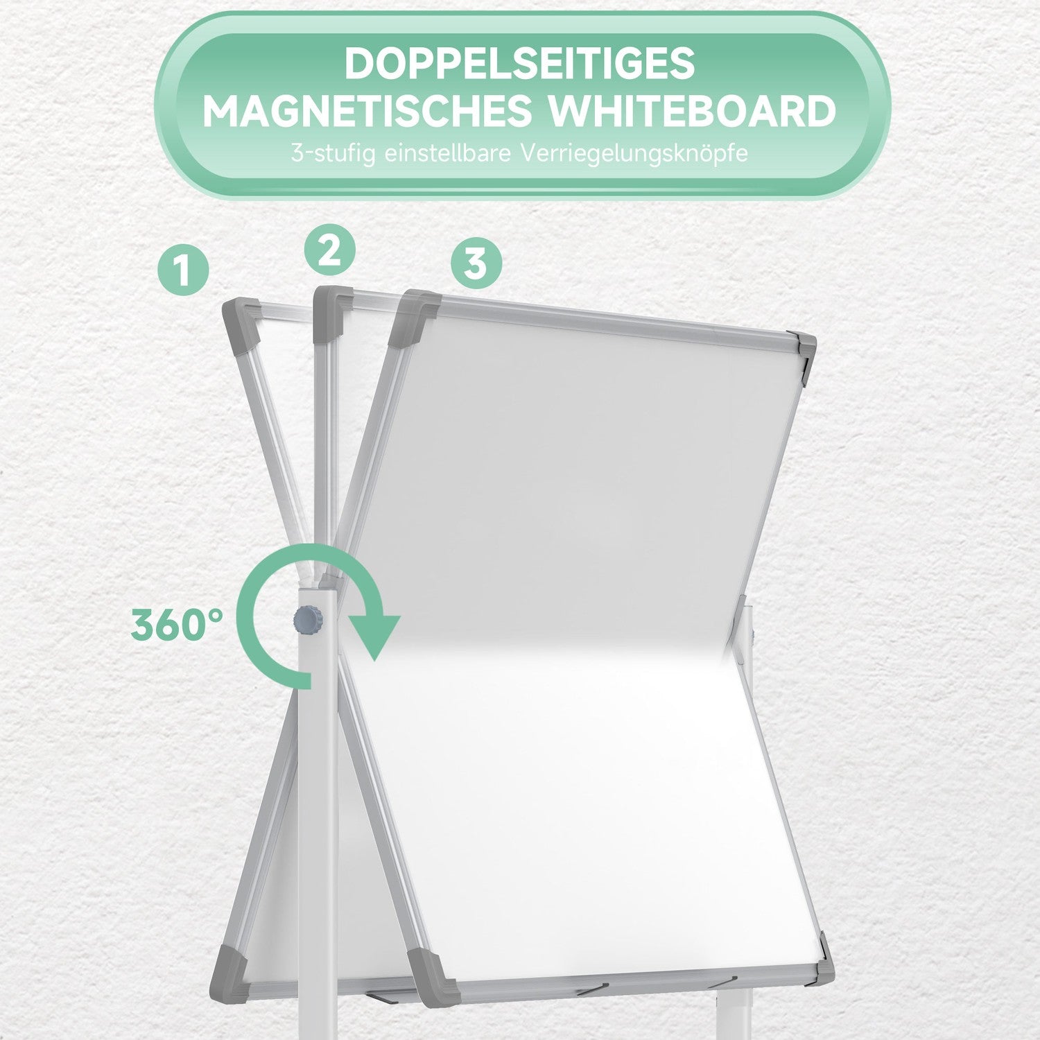 Dubbelzijdig Whiteboard 120x90 cm met standaard en wielen