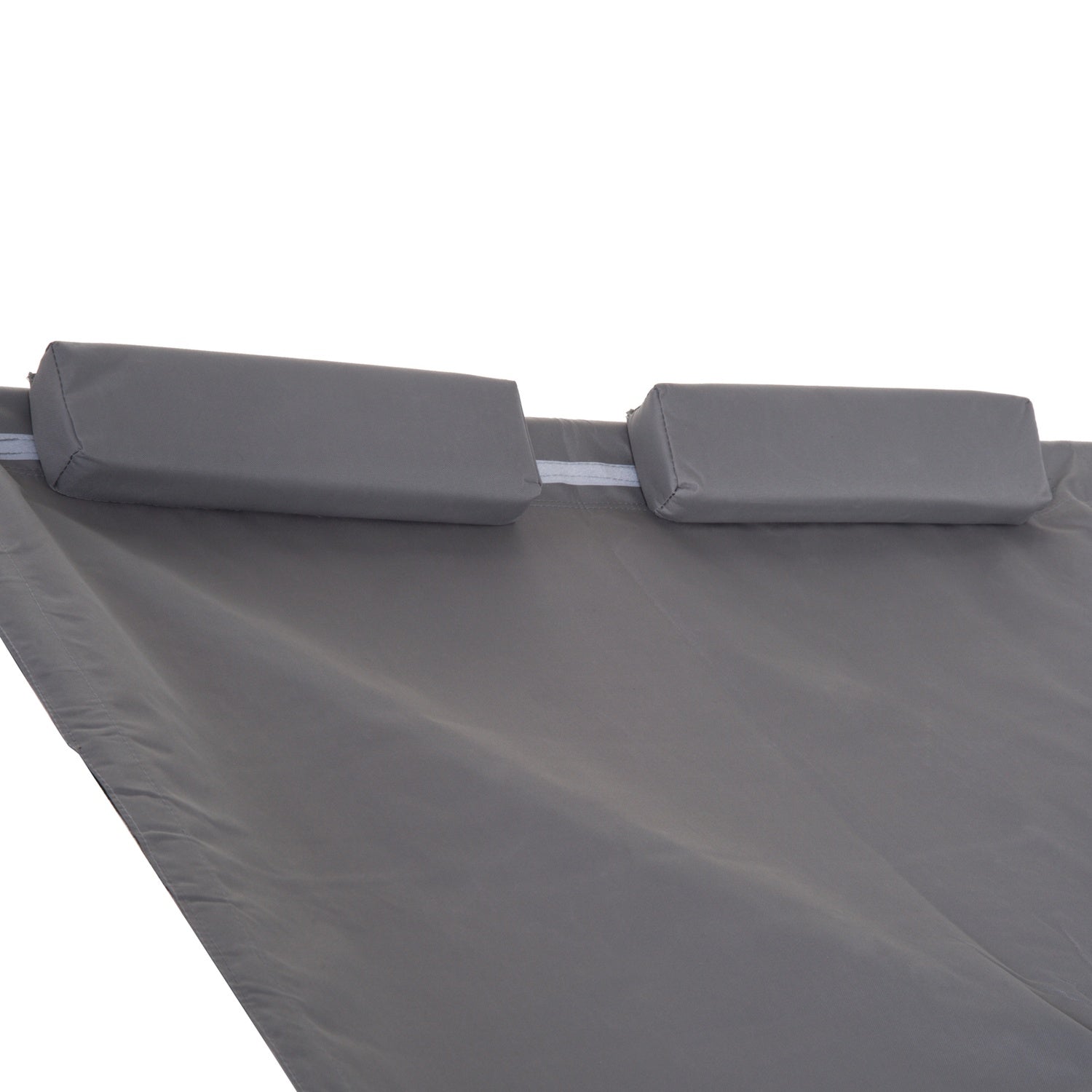 Dubbele ligstoel van grijs staal met oprolbaar dak, 200x170x134cm
