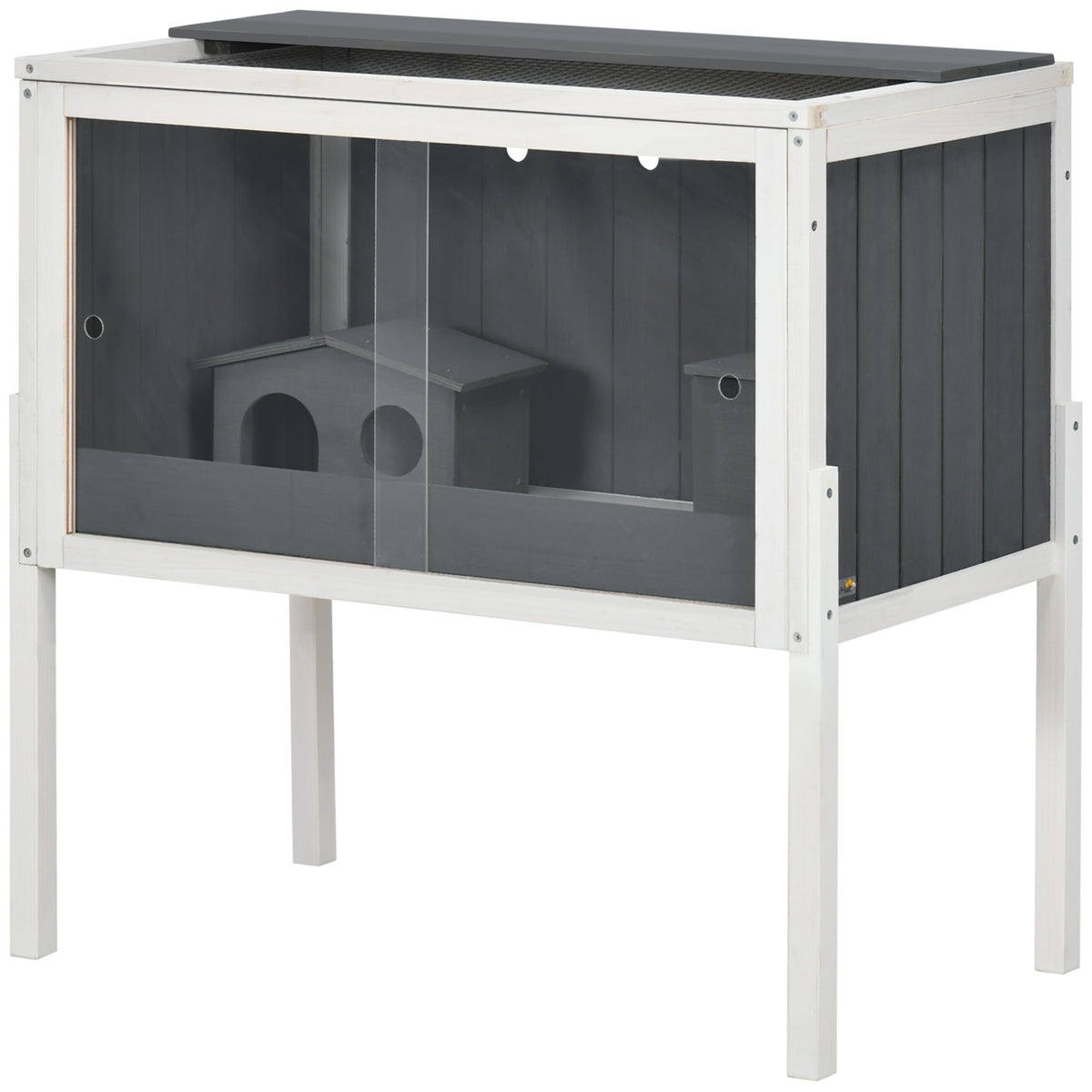 Dwerghamsterkooi van hout met huisjes en accessoires, 82 cm