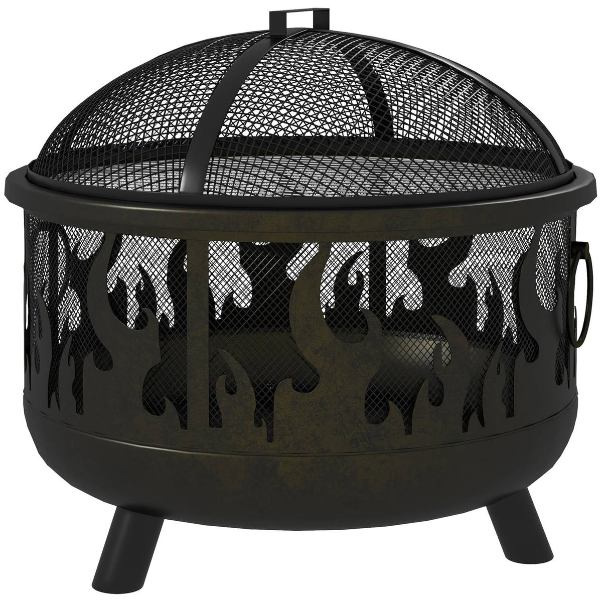 Vuurschaal met vonkenscherm & grill – metaal, Ø61cm