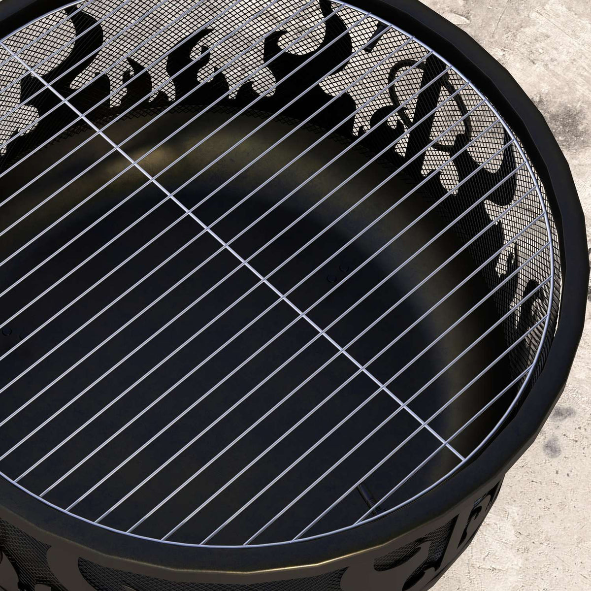 Vuurschaal met vonkenscherm & grill – metaal, Ø61cm
