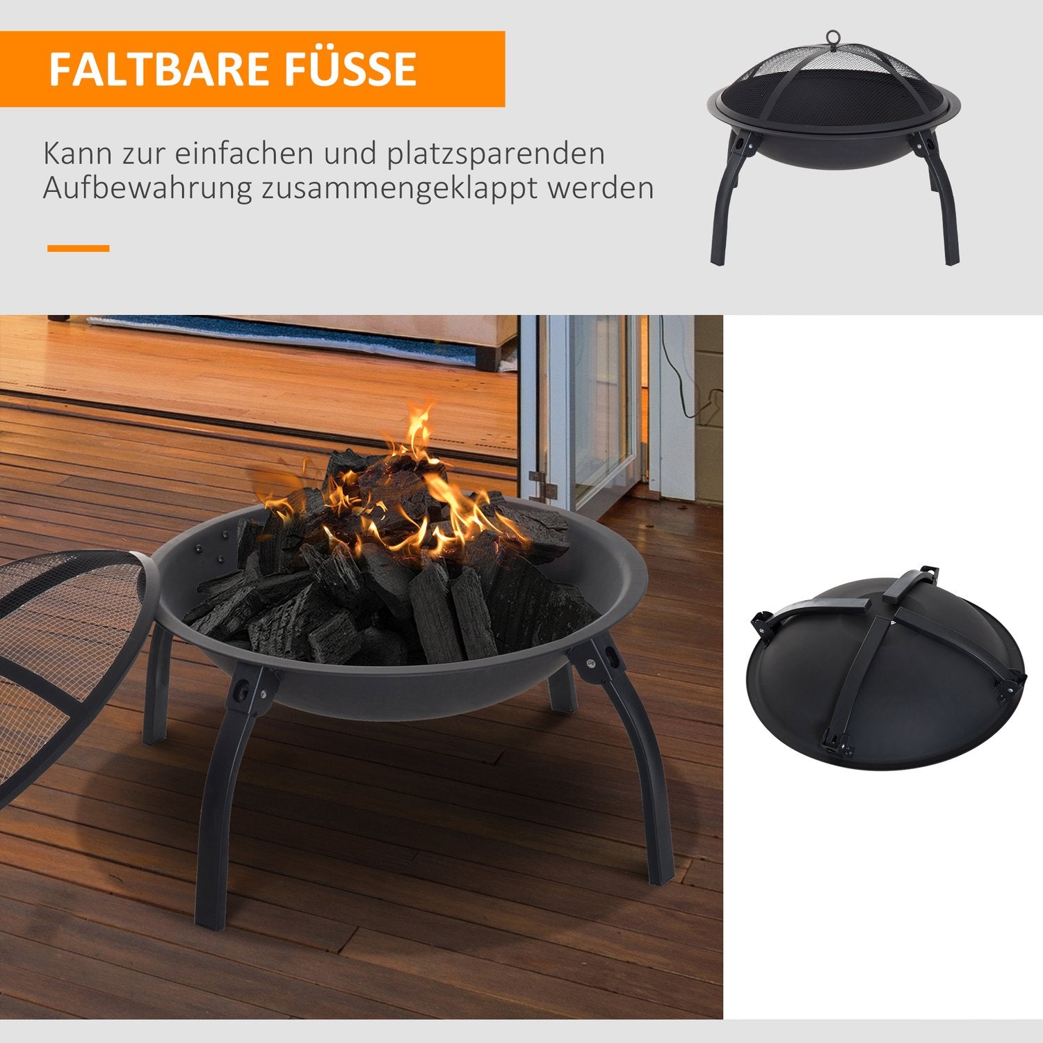 Vuurkorf met inklapbaar vonkenscherm, zwart, 55 cm