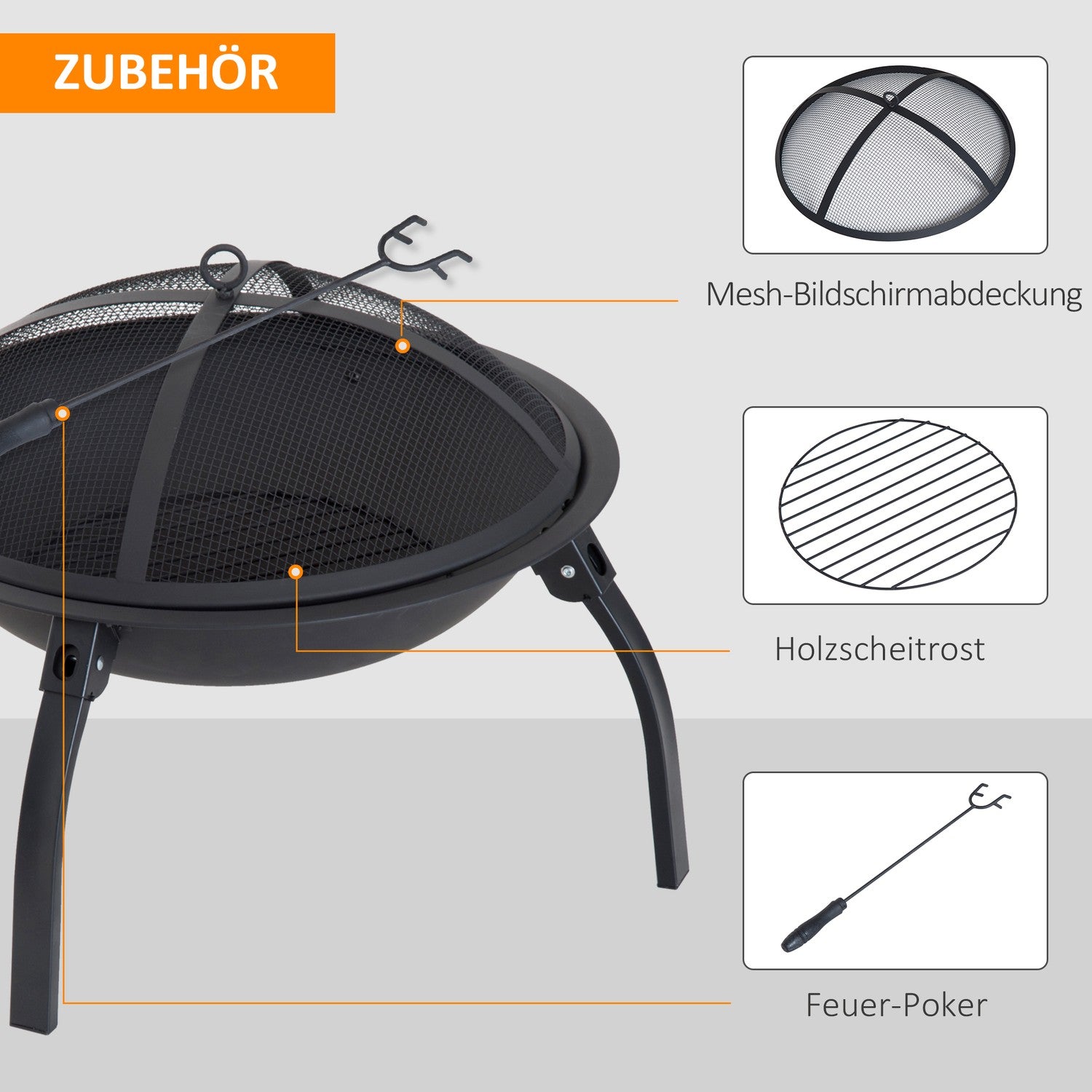 Vuurkorf met inklapbaar vonkenscherm, zwart, 55 cm