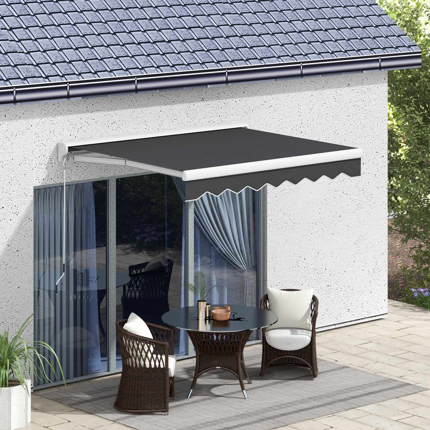 Elektrisch knikarmscherm 2,5x2m, afstandsbediening & handlier