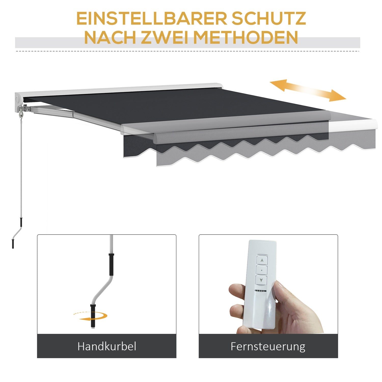 Elektrisch knikarmscherm 2,5x2m, afstandsbediening & handlier