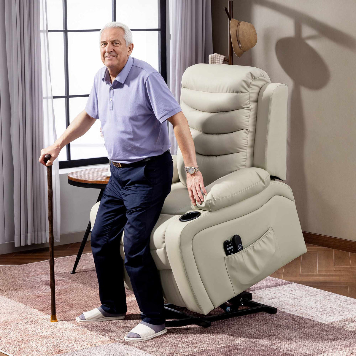 Elektrische relaxfauteuil met liftfunctie, massage, verwarming, USB, crème