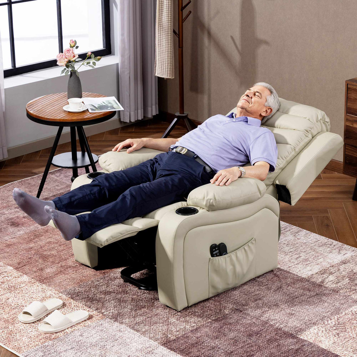 Elektrische relaxfauteuil met liftfunctie, massage, verwarming, USB, crème