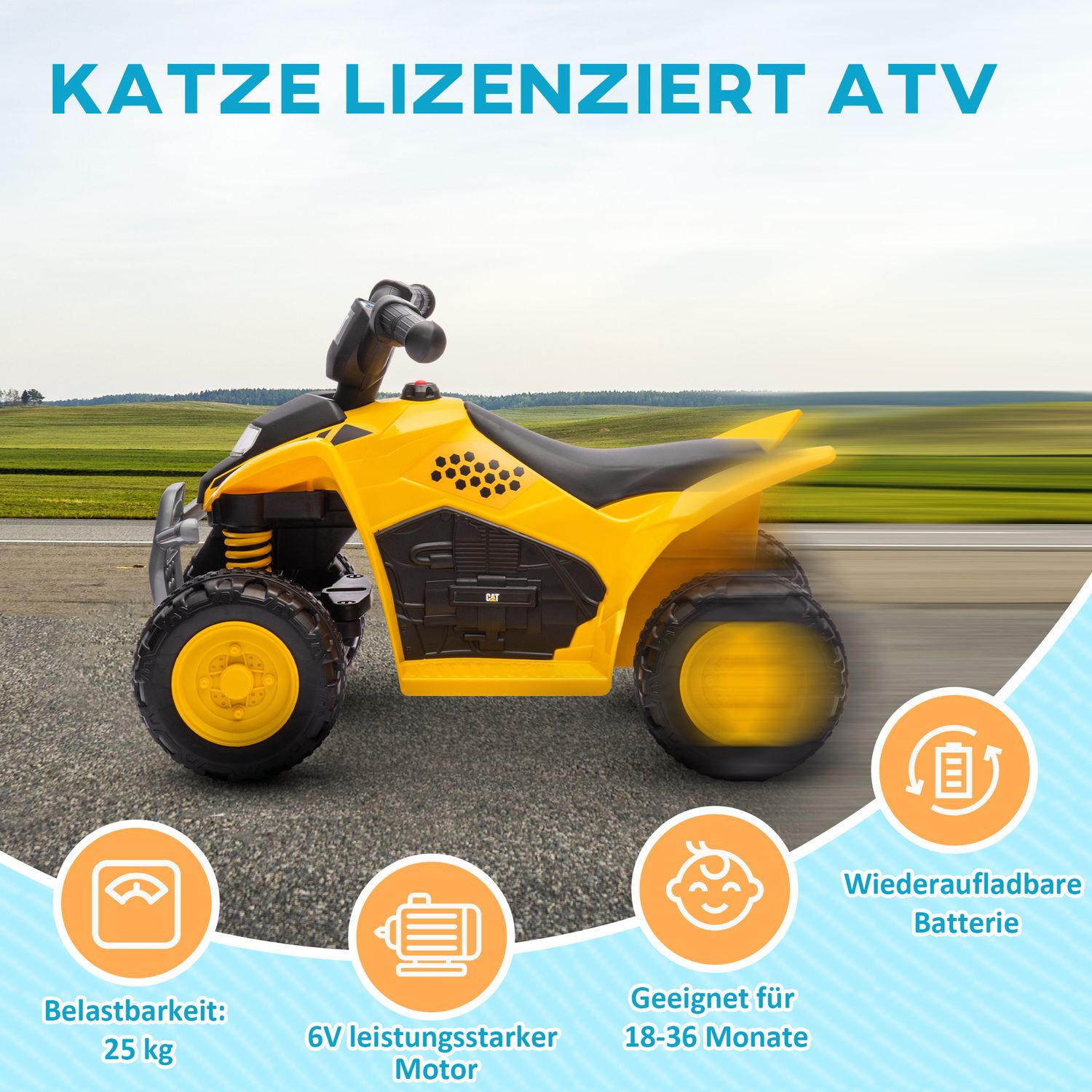 Elektrische quad voor kinderen, 6V met claxon & koplampen, geel