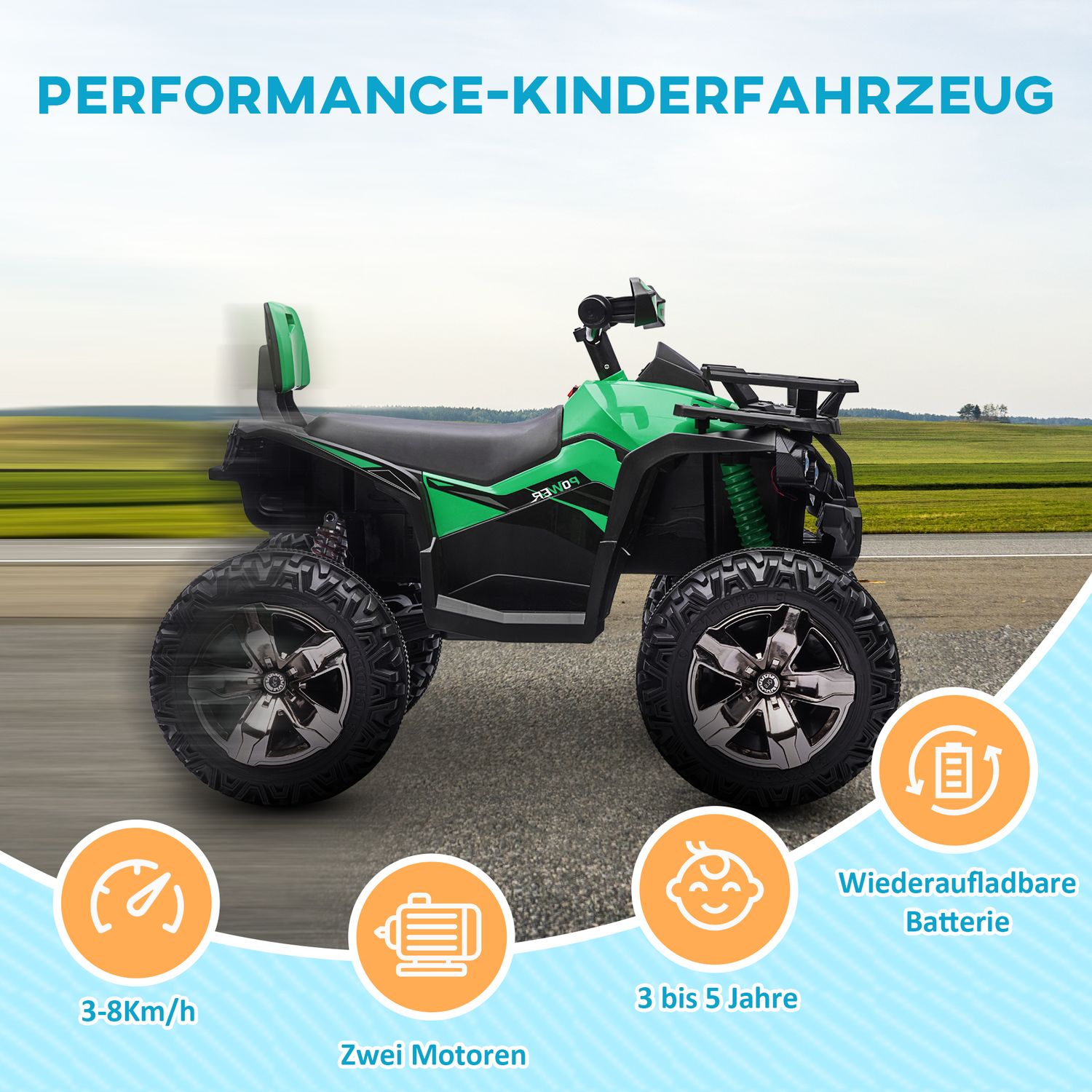 Elektrische kinderquad, vooruit & achteruit, MP3 & koplampen
