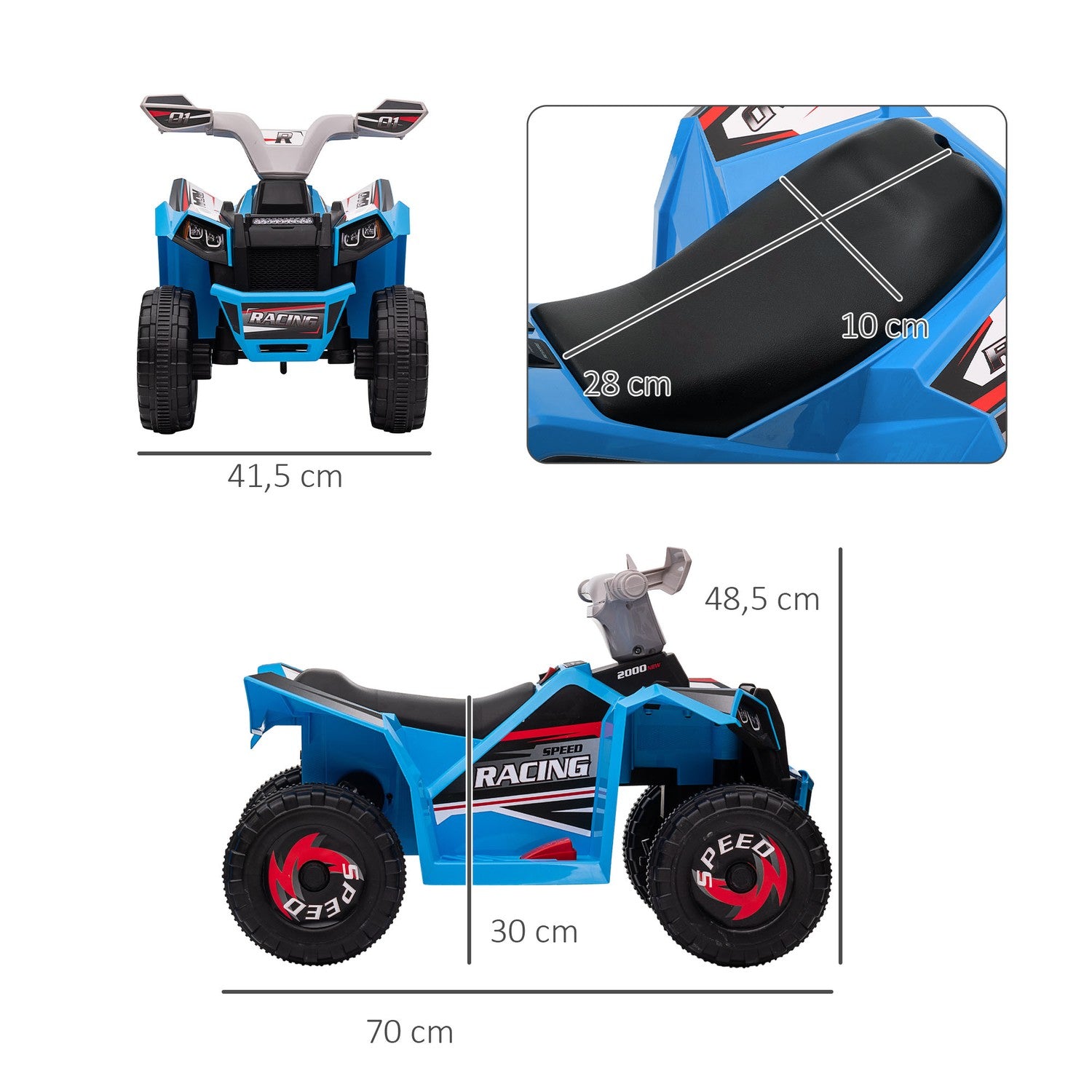 Elektrische quad voor kinderen met vooruit en achteruit, 6V, 2,5 km/u, 1,5–3 jaar