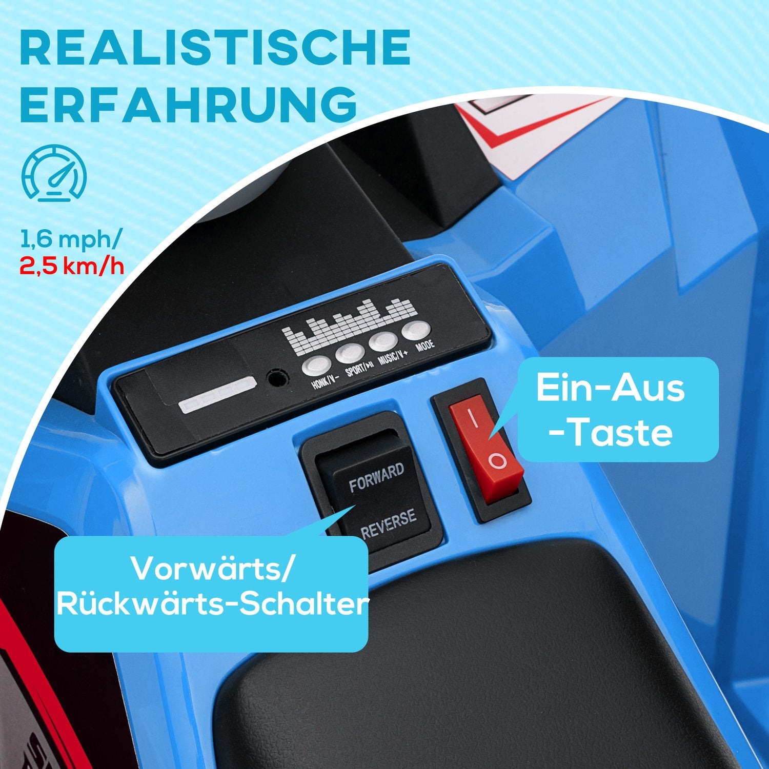 Elektrische quad voor kinderen met vooruit en achteruit, 6V, 2,5 km/u, 1,5–3 jaar