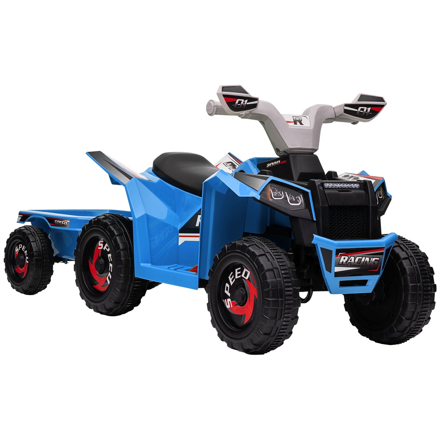 Elektrische kinderquad met aanhanger, 6V, blauw, 1,5-3 jaar