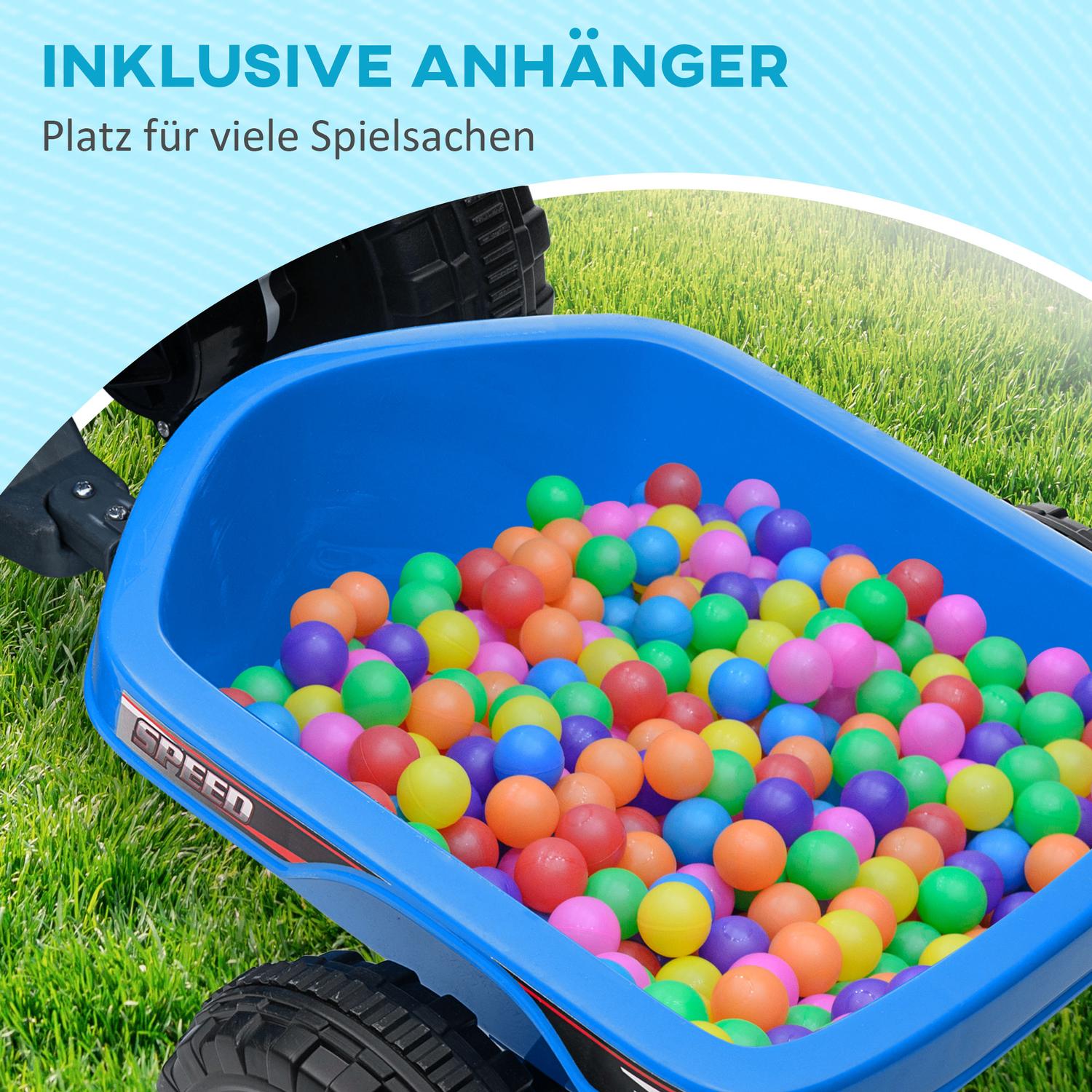 Elektrische kinderquad met aanhanger, 6V, blauw, 1,5-3 jaar