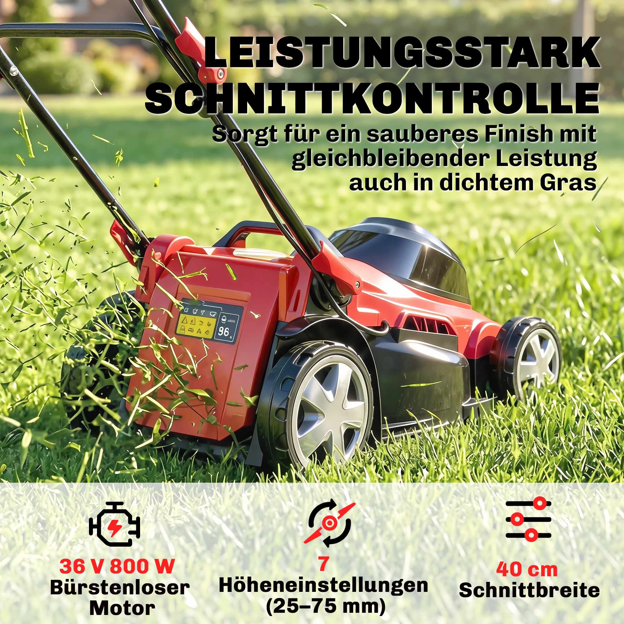 Elektrisk gräsklippare, 40 cm kniv, 36V borstlös motor