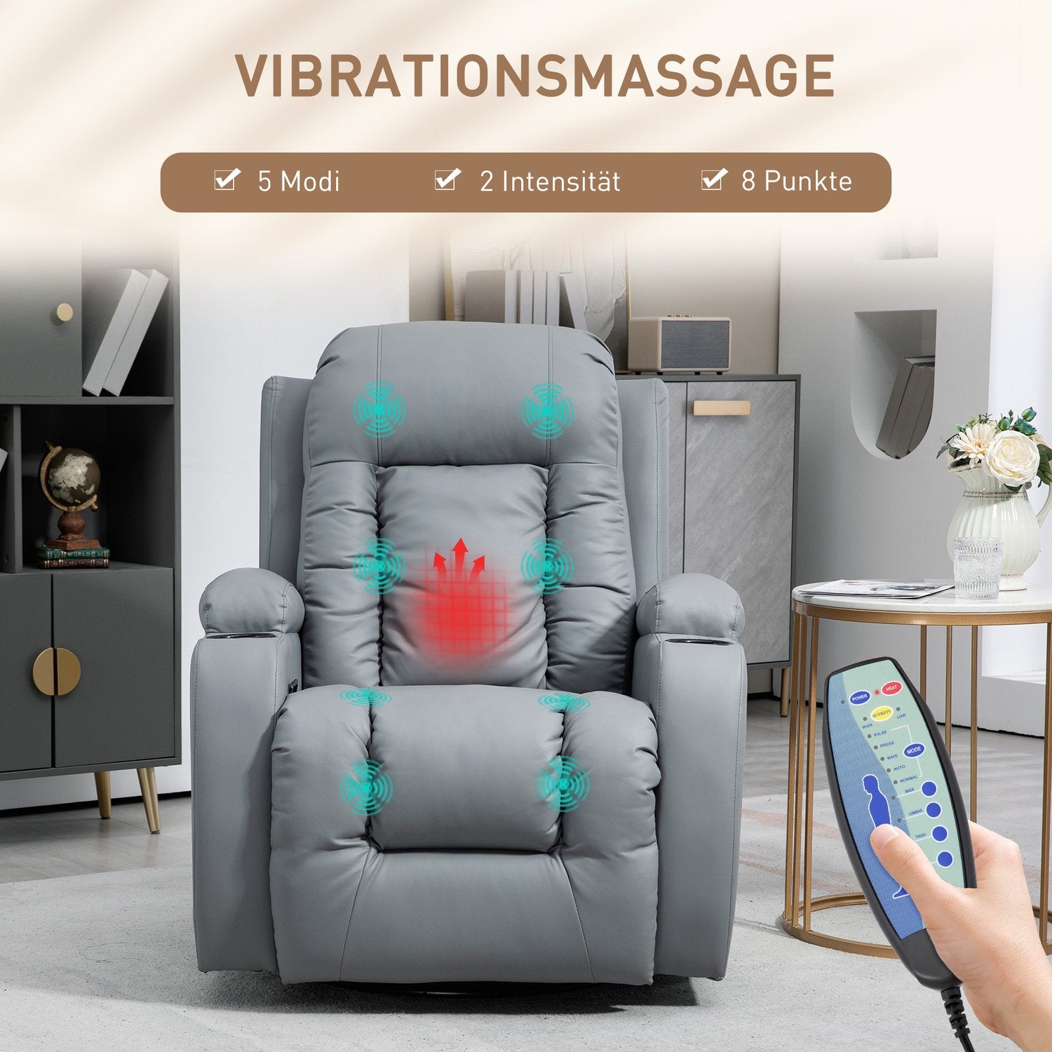 Elektrische massagestoel – kunstleer, lichtgrijs