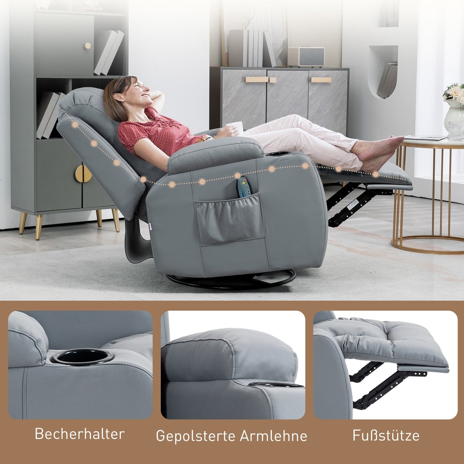 Elektrische massagestoel – kunstleer, lichtgrijs