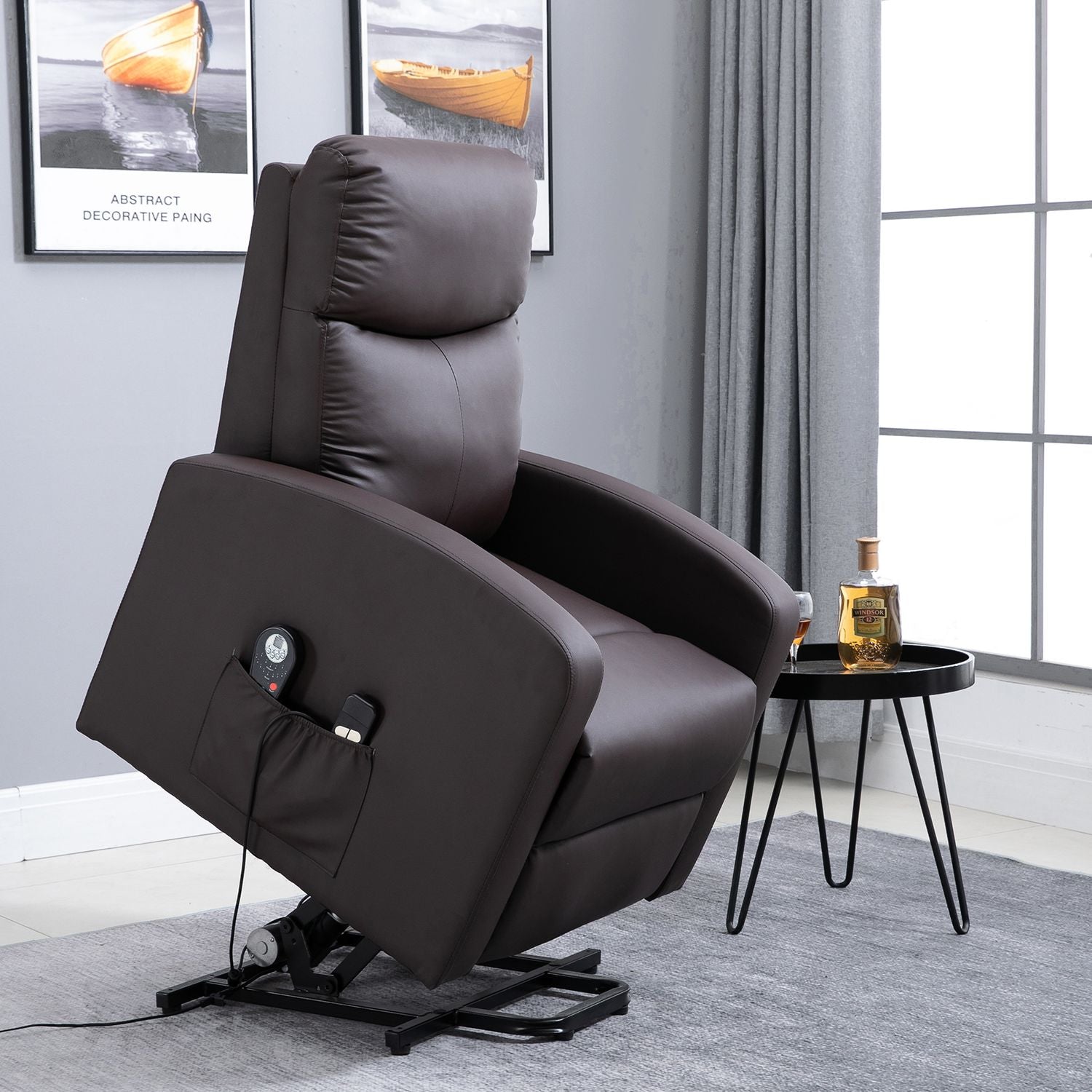 Elektrische massagestoel, liggend met sta-opondersteuning, bruin