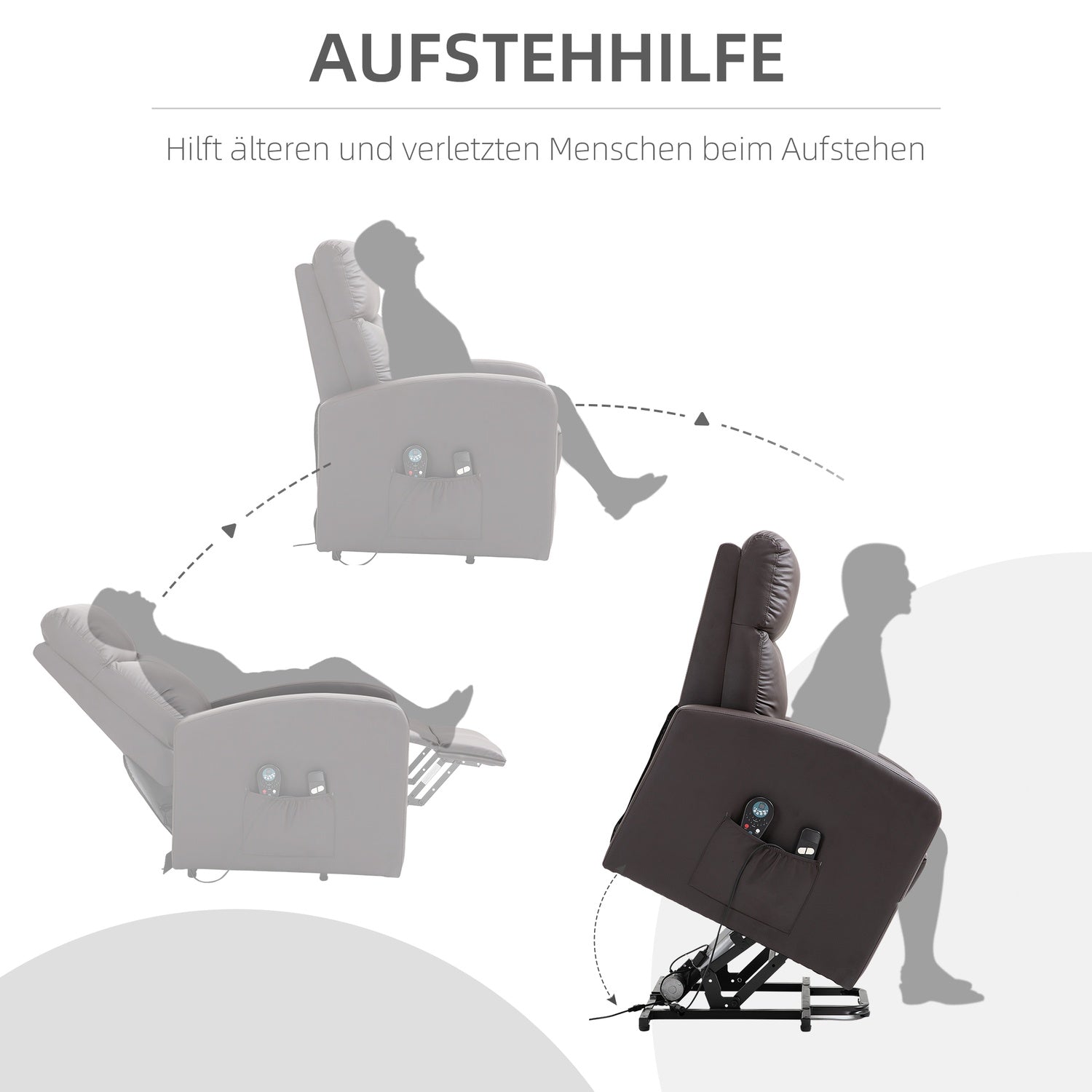 Elektrische massagestoel, liggend met sta-opondersteuning, bruin