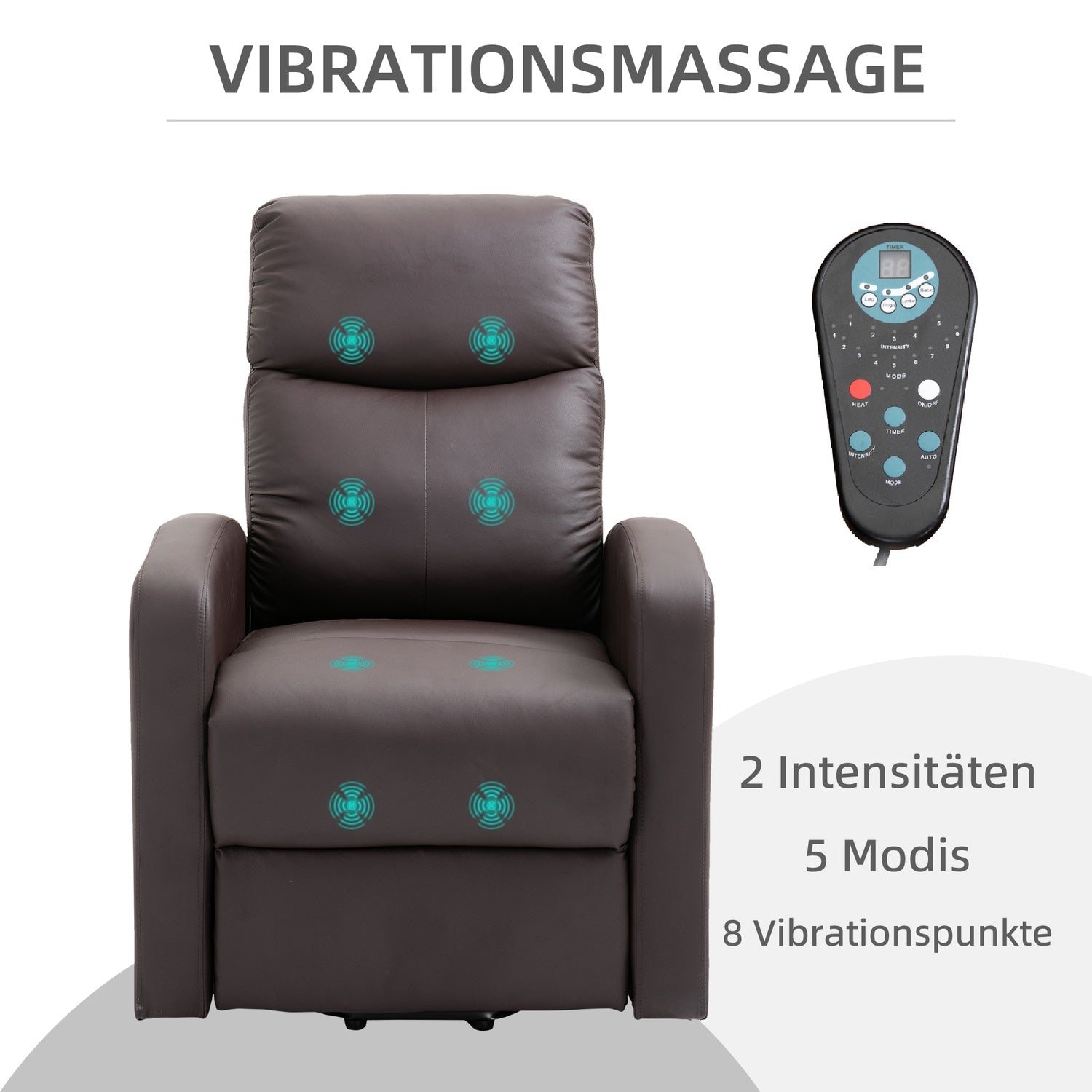 Elektrische massagestoel, liggend met sta-opondersteuning, bruin
