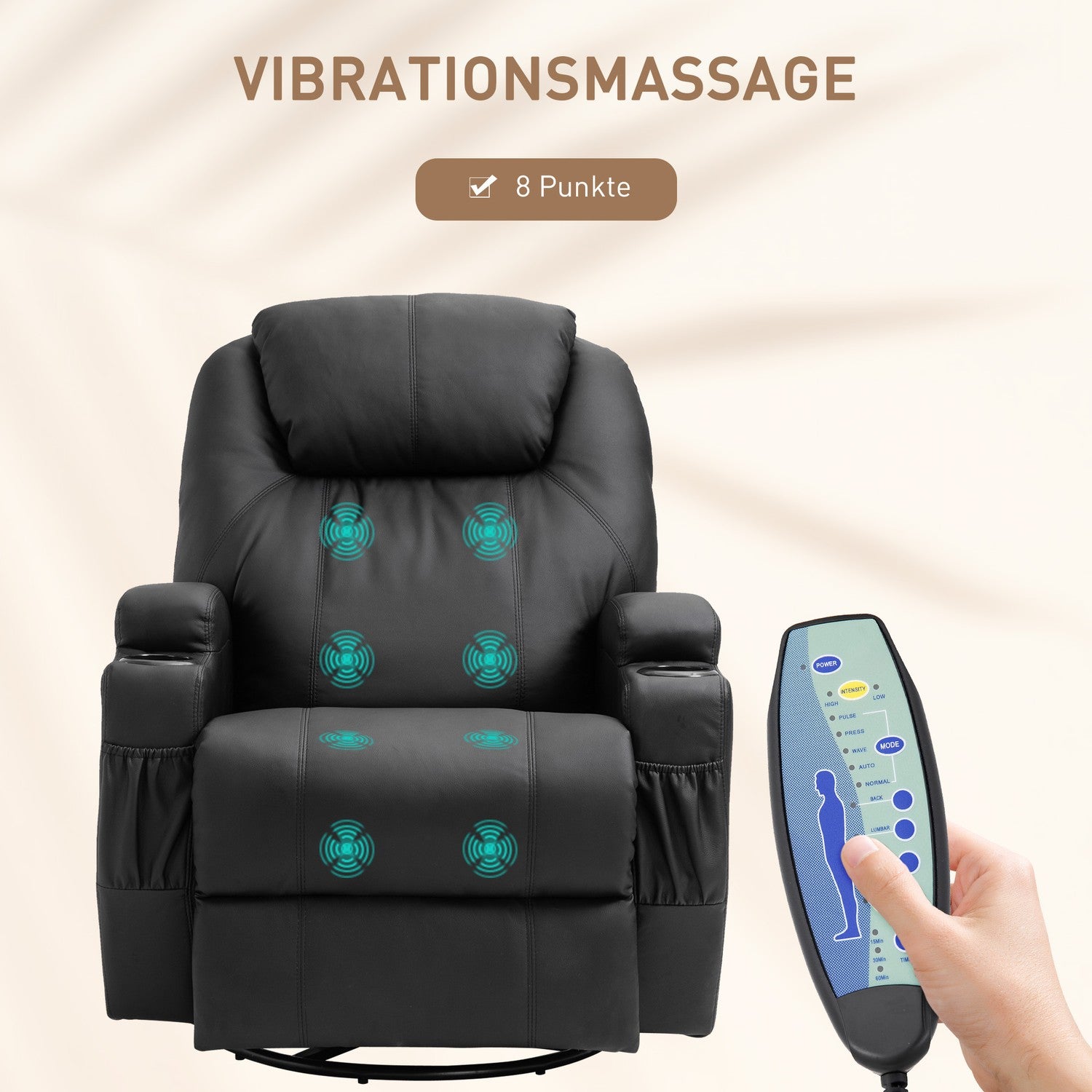 Elektrische massagestoel, liggend, 5 standen, zwart kunstleer