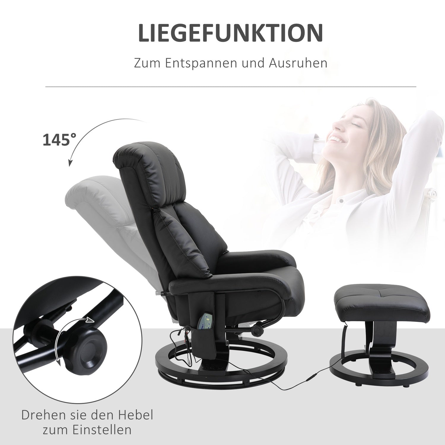 Fauteuil de massage électrique avec pouf – noir
