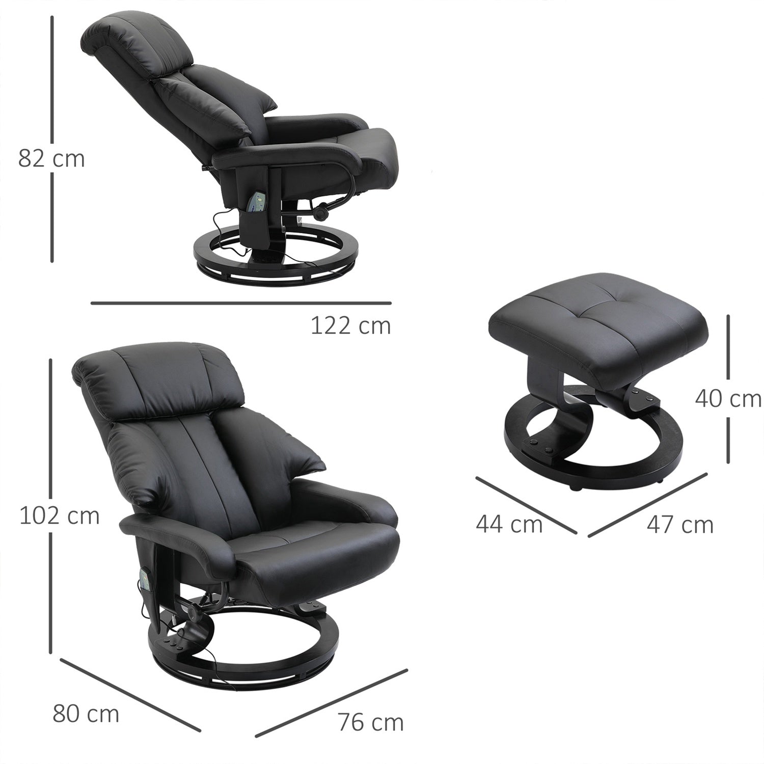 Fauteuil de massage électrique avec pouf – noir