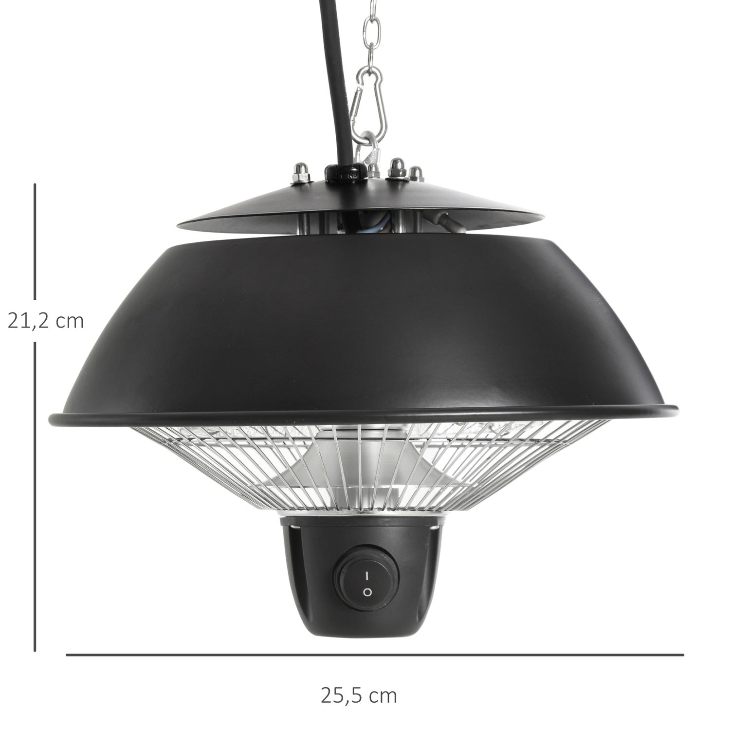 Elektrische plafondverwarming 600W, zwart aluminium, voor terrasgebruik