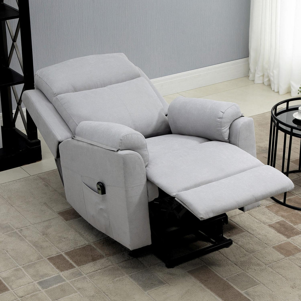 Elektrische relaxfauteuil voor senioren, sta-op functie, linnen grijs