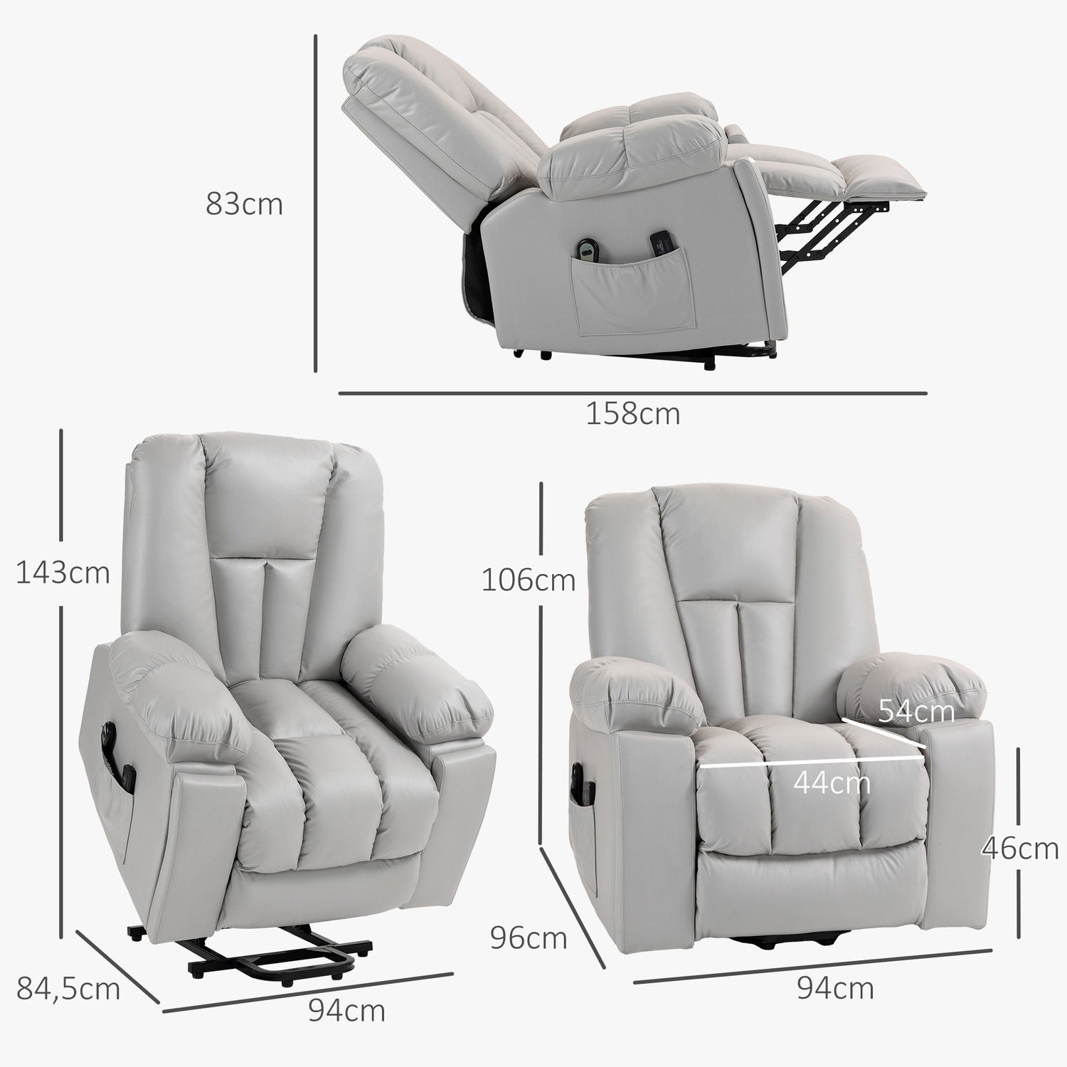 Elektrische relaxfauteuil – massage, binnenvering, lichtgrijs