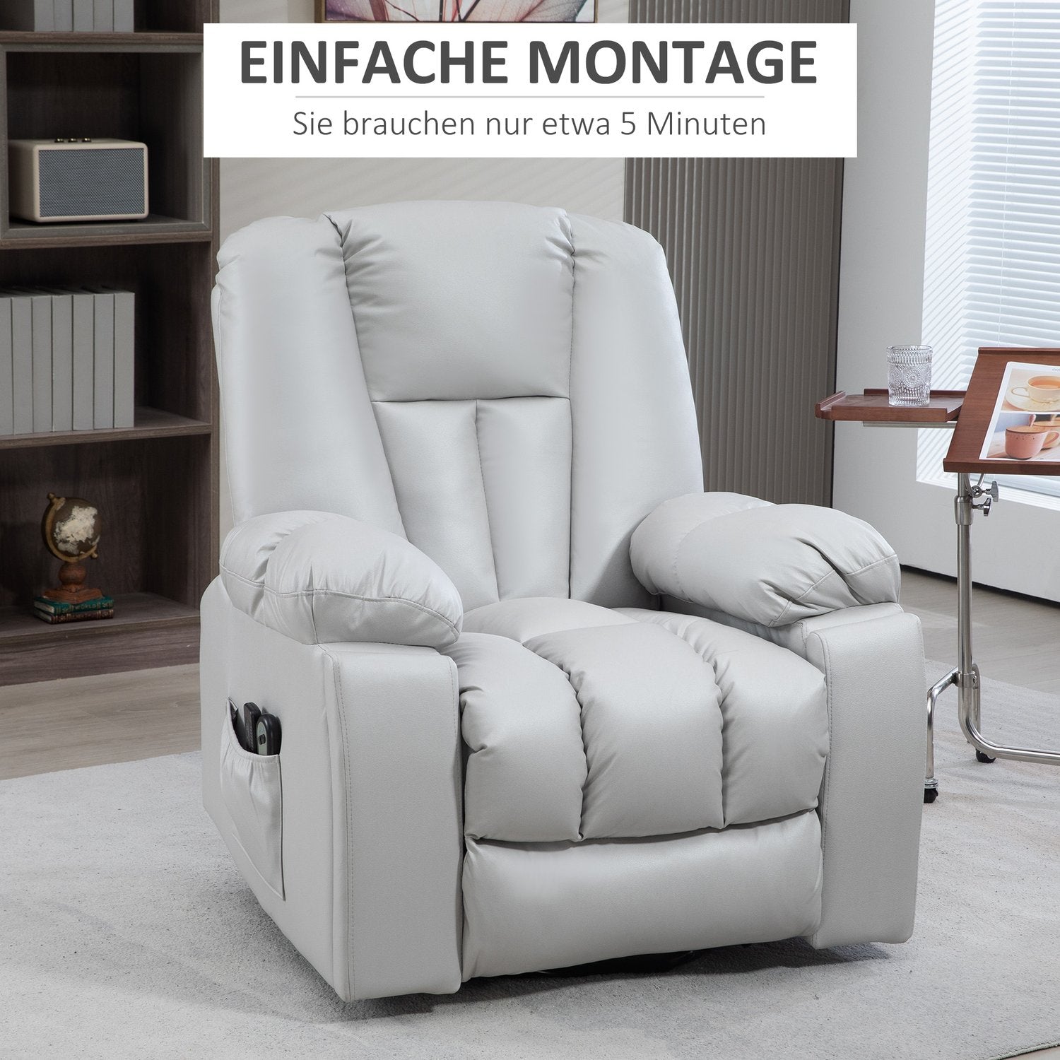 Elektrische relaxfauteuil – massage, binnenvering, lichtgrijs