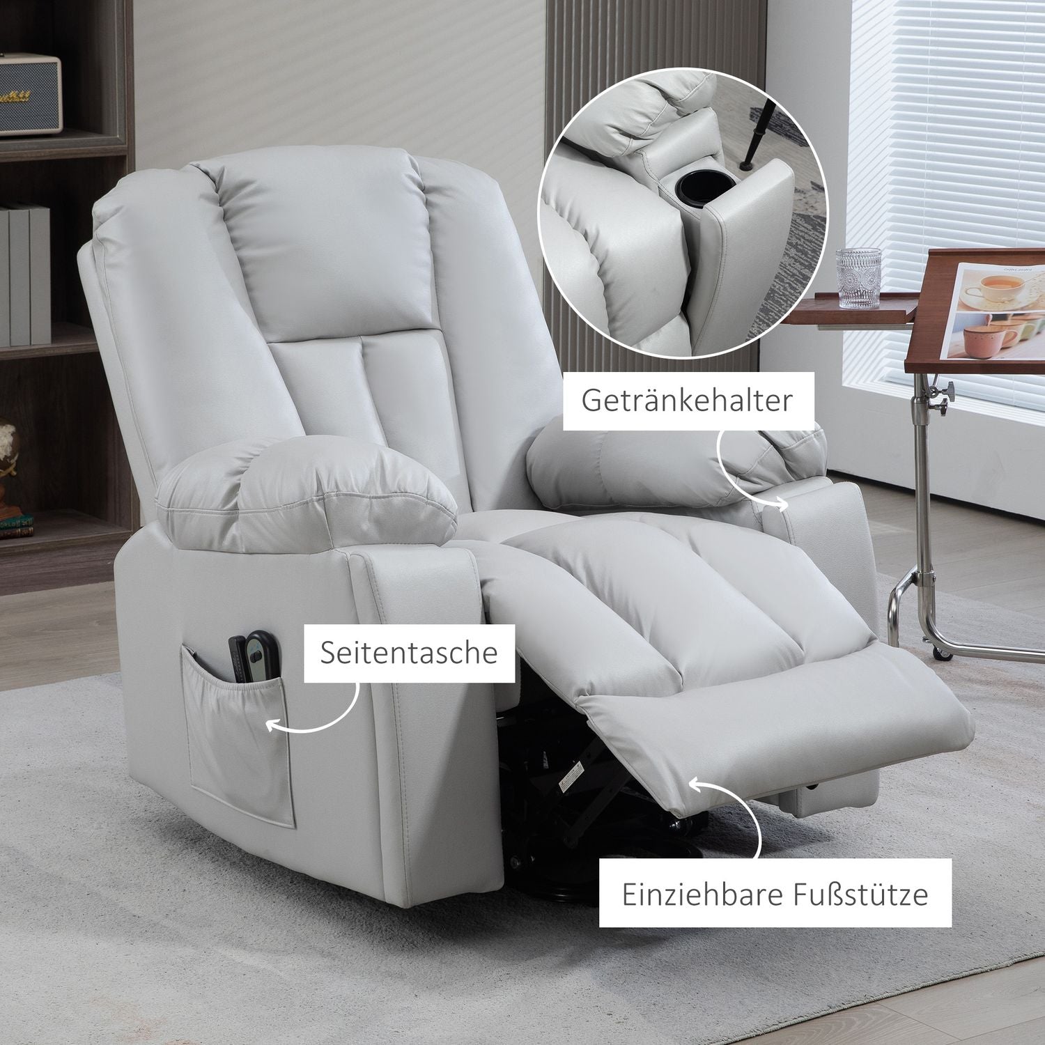 Elektrische relaxfauteuil – massage, binnenvering, lichtgrijs