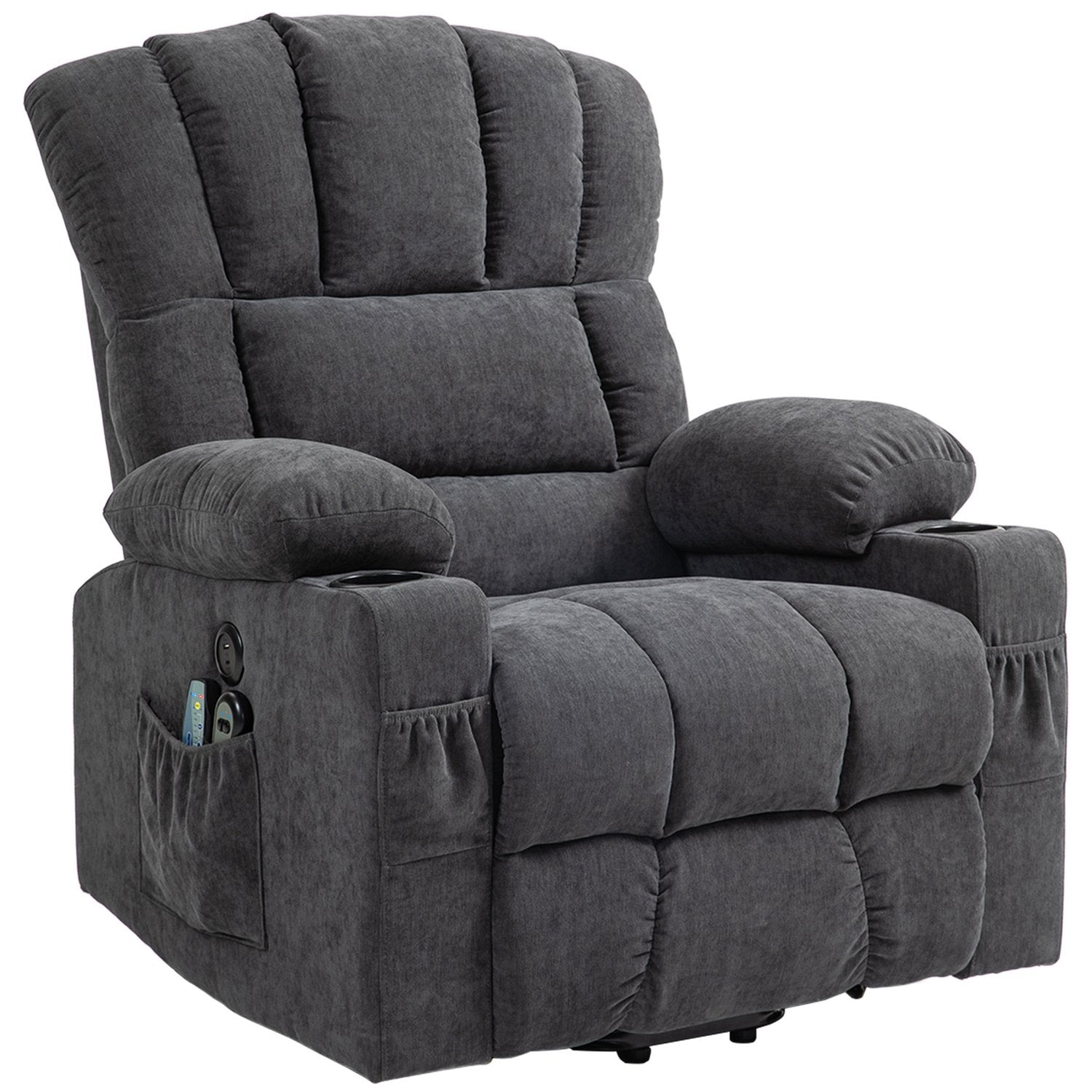 Chaise longue électrique – massage, chauffage, ports USB, gris foncé
