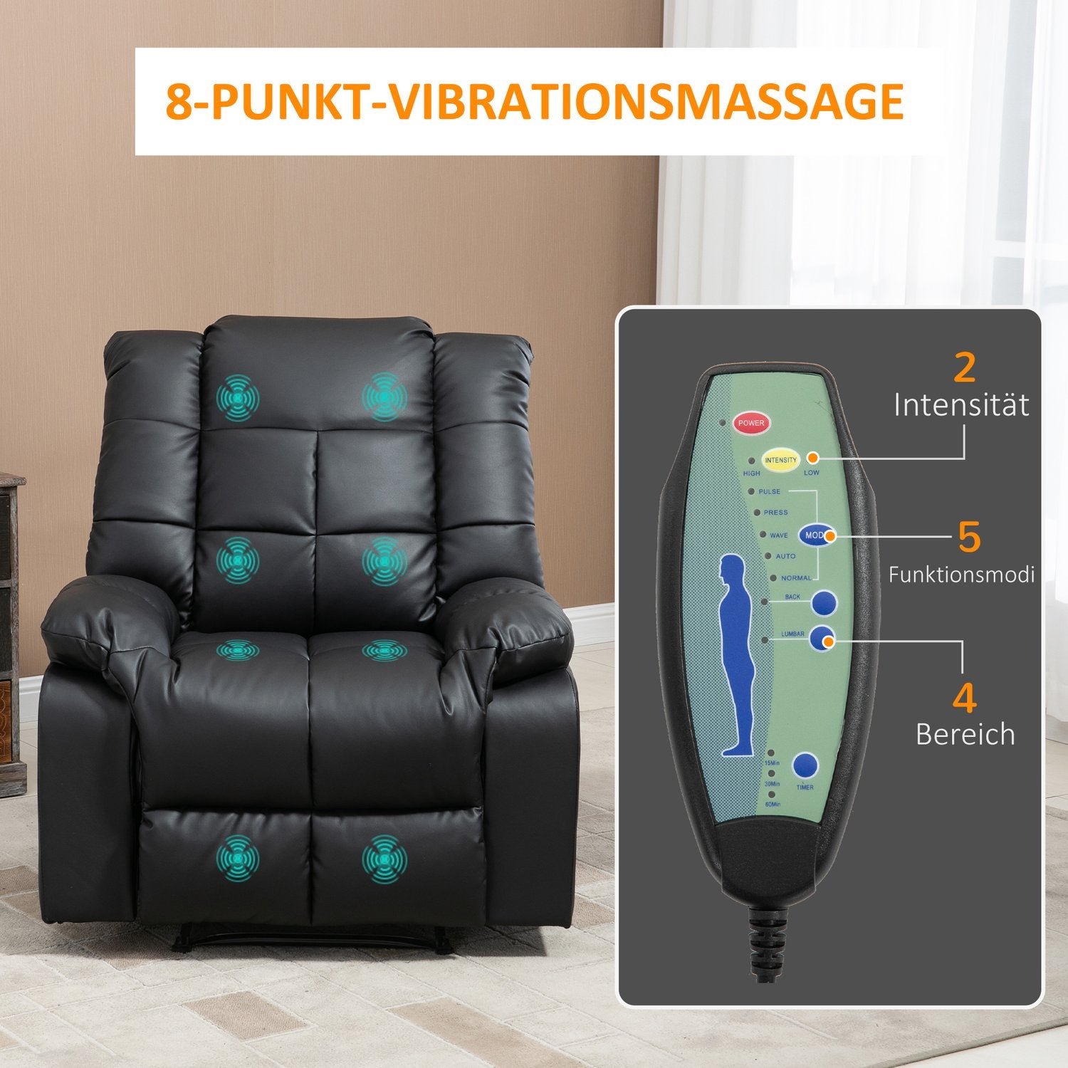 Elektrisk vilstol med massage – konstläder, svart