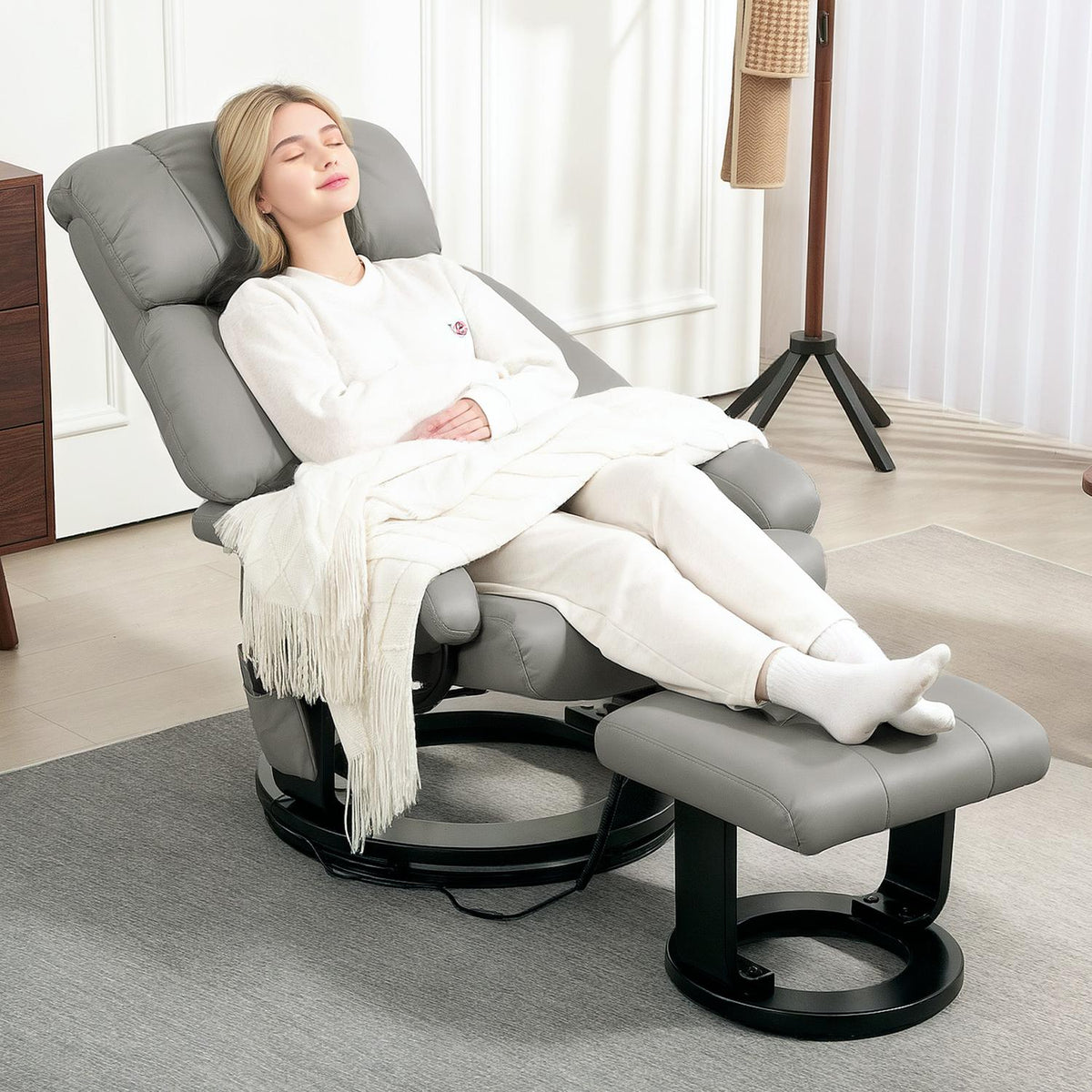 Elektrische relaxstoel met massage en voetenbank, grijs