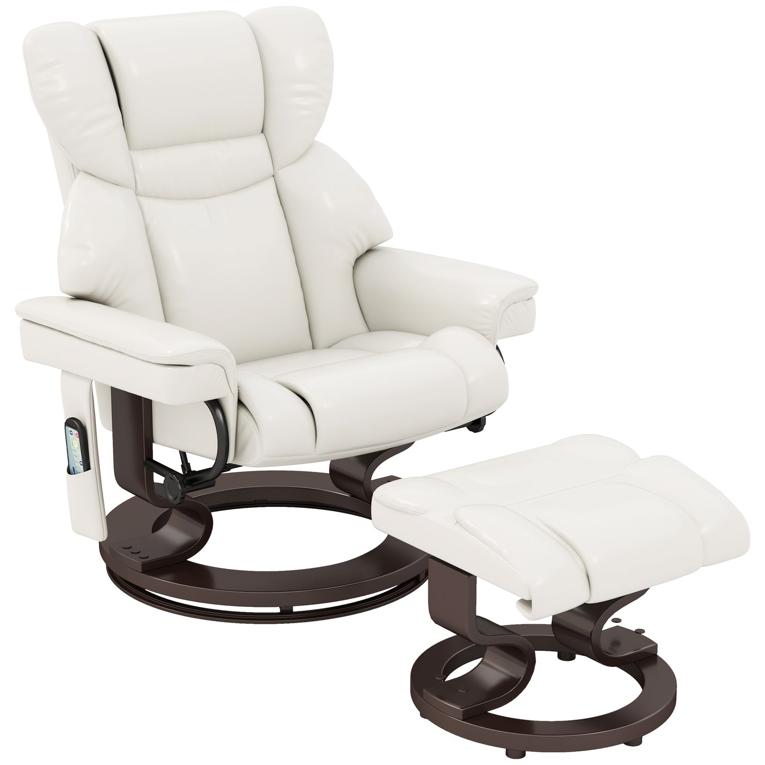 Chaise longue électrique avec pouf, similicuir, crème