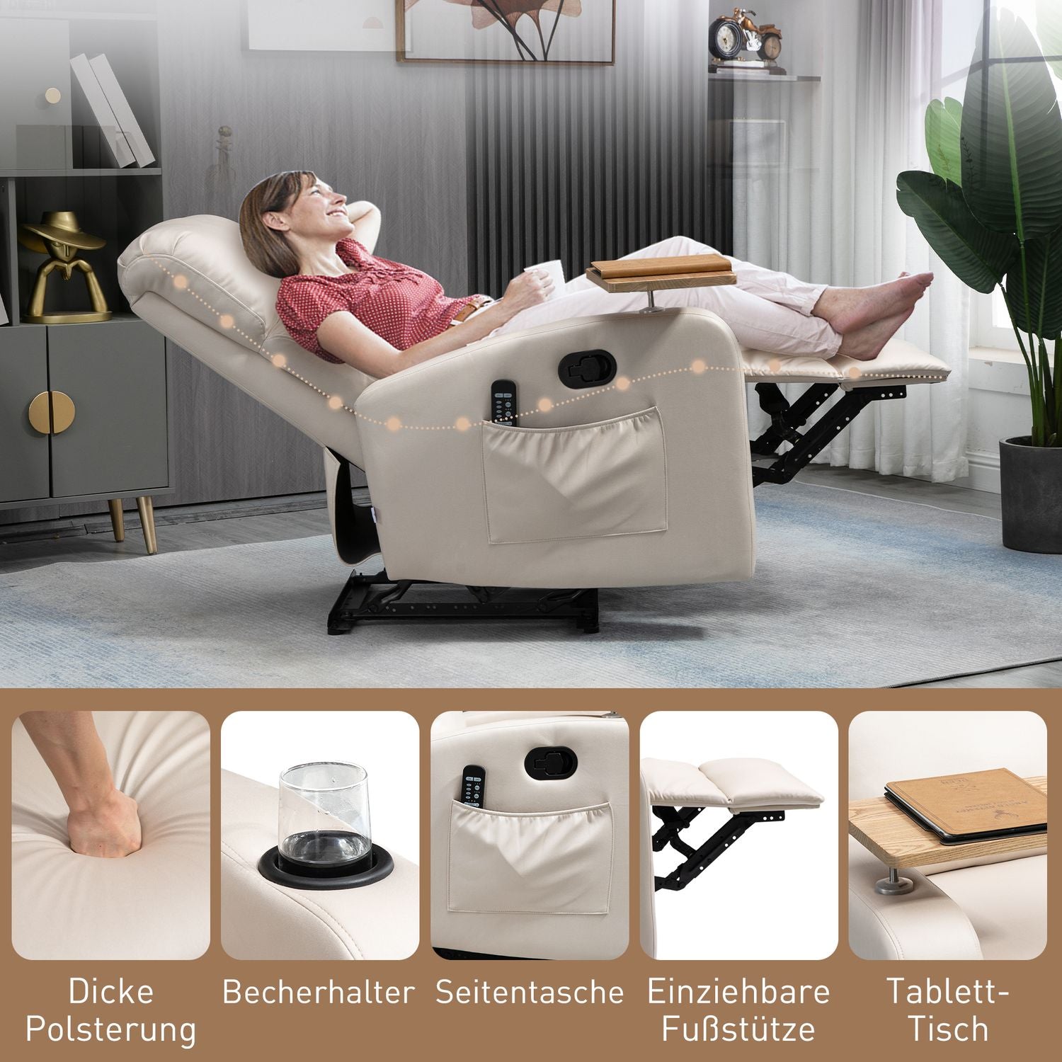 Elektrische relaxfauteuil, microvezel, lichtgrijs, massagefunctie