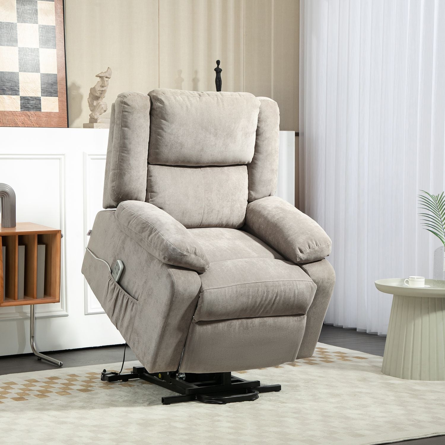 Elektrische relaxfauteuil, sta-opfunctie, pocketvering, lichtgrijs