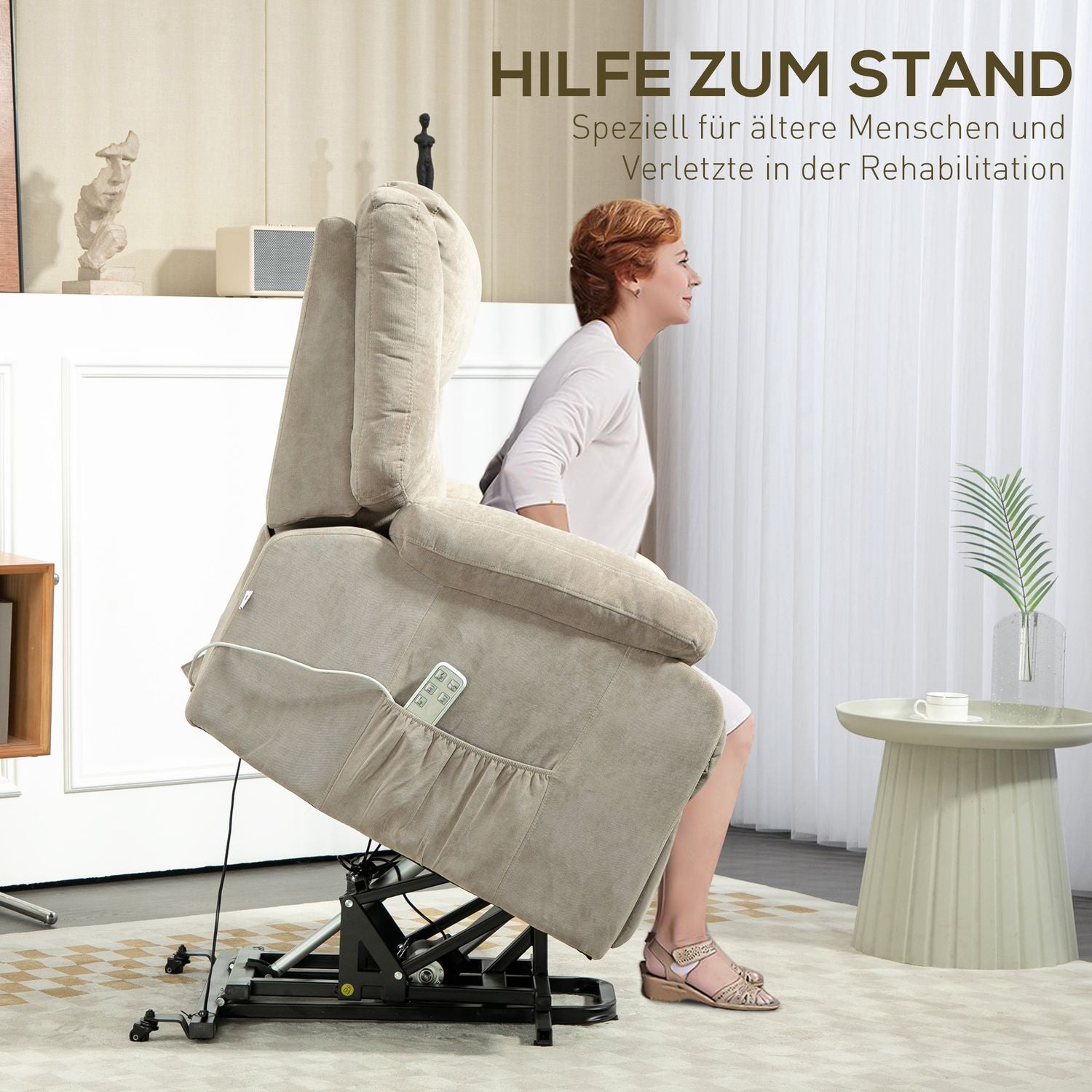 Elektrische relaxfauteuil, sta-opfunctie, pocketvering, lichtgrijs