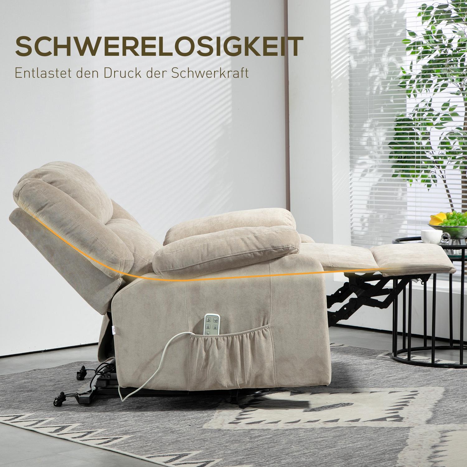 Elektrische relaxfauteuil, sta-opfunctie, pocketvering, lichtgrijs